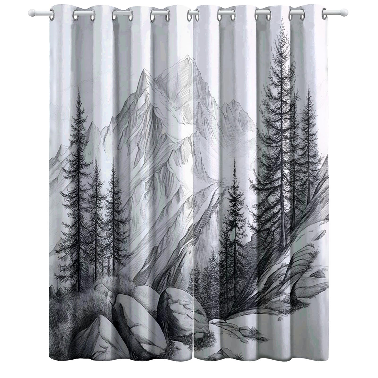 Cortinas Opacas para Niños Dibujo a lápiz una montaña Suiza, Cortinas Térmicas Aislantes Frío Calor Reduccion Ruido Proteccion Intimidad para Hogar Dormitorio Infantil, 2x140x245 cm