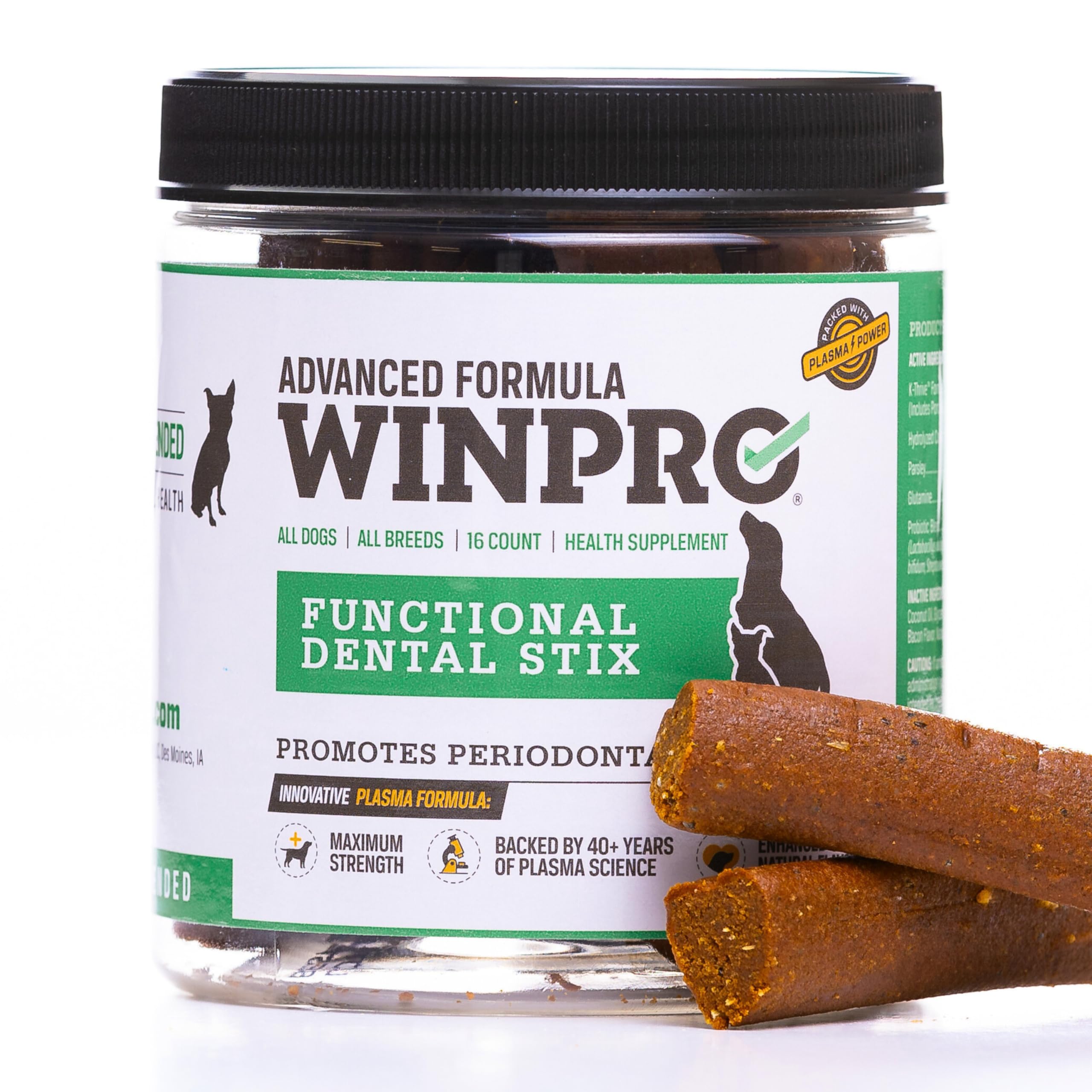 WINPRO Pet Functional Dental Stix for Dogs, 16 Sticks, Plasma Powered Dental Dog Chew Sticks that Promotes Gum and Peridontal Health