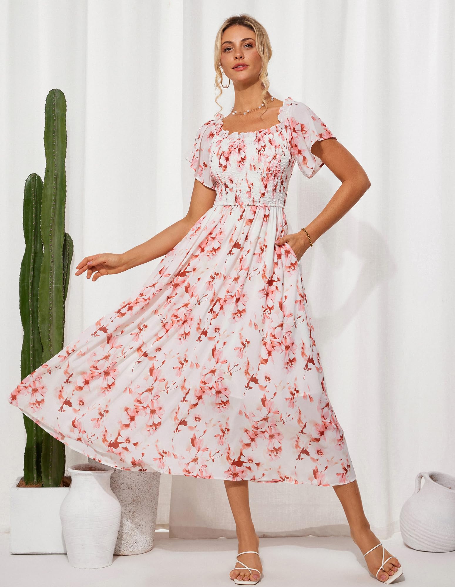 GRACE KARIN Damen Kleider Schulterfreies Blumen Hochzeitskleid mit Tasche