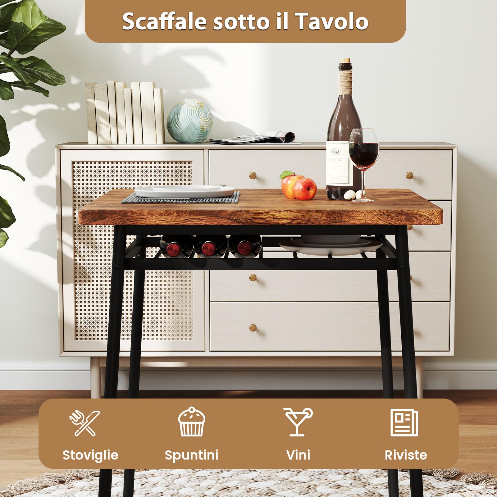 RELAX4LIFE Set Tavolo e Sedie da Pranzo in Stile Industriale, Tavolo Quadrato con Ripiano a Griglia e Sedia con Schienale e Seduta Curvi, Set di Mobili con Struttura in Metallo per la Casa
