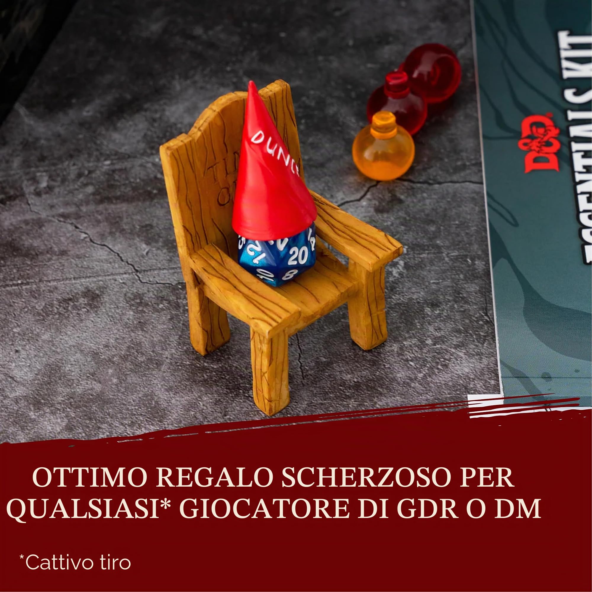 DND Dice Jail - Sedia del Castigo & Cappello da Somaro - Punisci i Dadi Cattivi con la Sedia della Vergogna - Accessori/Regalo per Dungeons and Dragons. Miniature Per Tutti i Dadi D&D D20 D10 D8 D6 D4