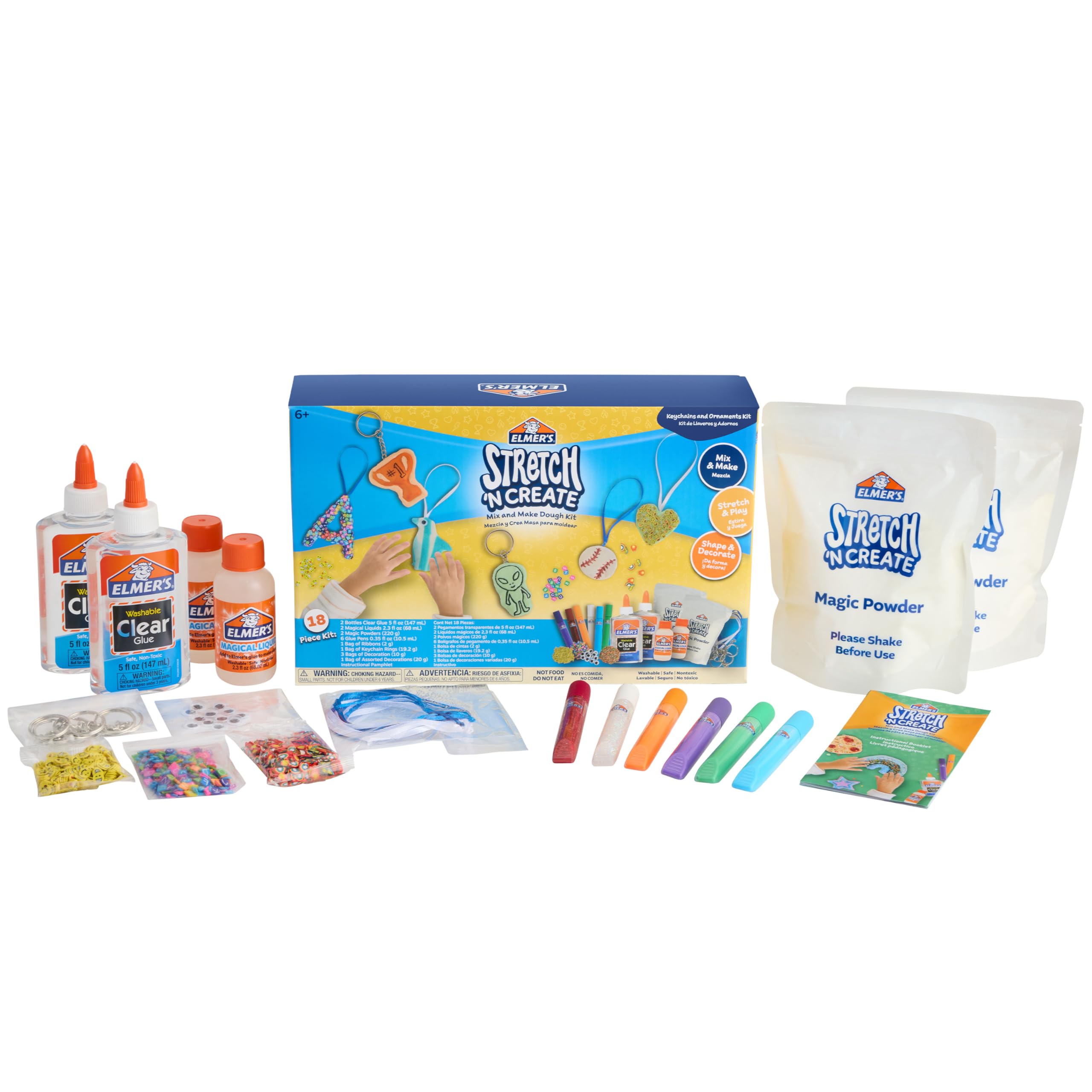 Elmer’s Stretch 'N Create Dough Kit, 3 Ways to Play, Keychains and Ornaments Kit, 18 Count - Perfect for Birthday Party Gift, School Classroom