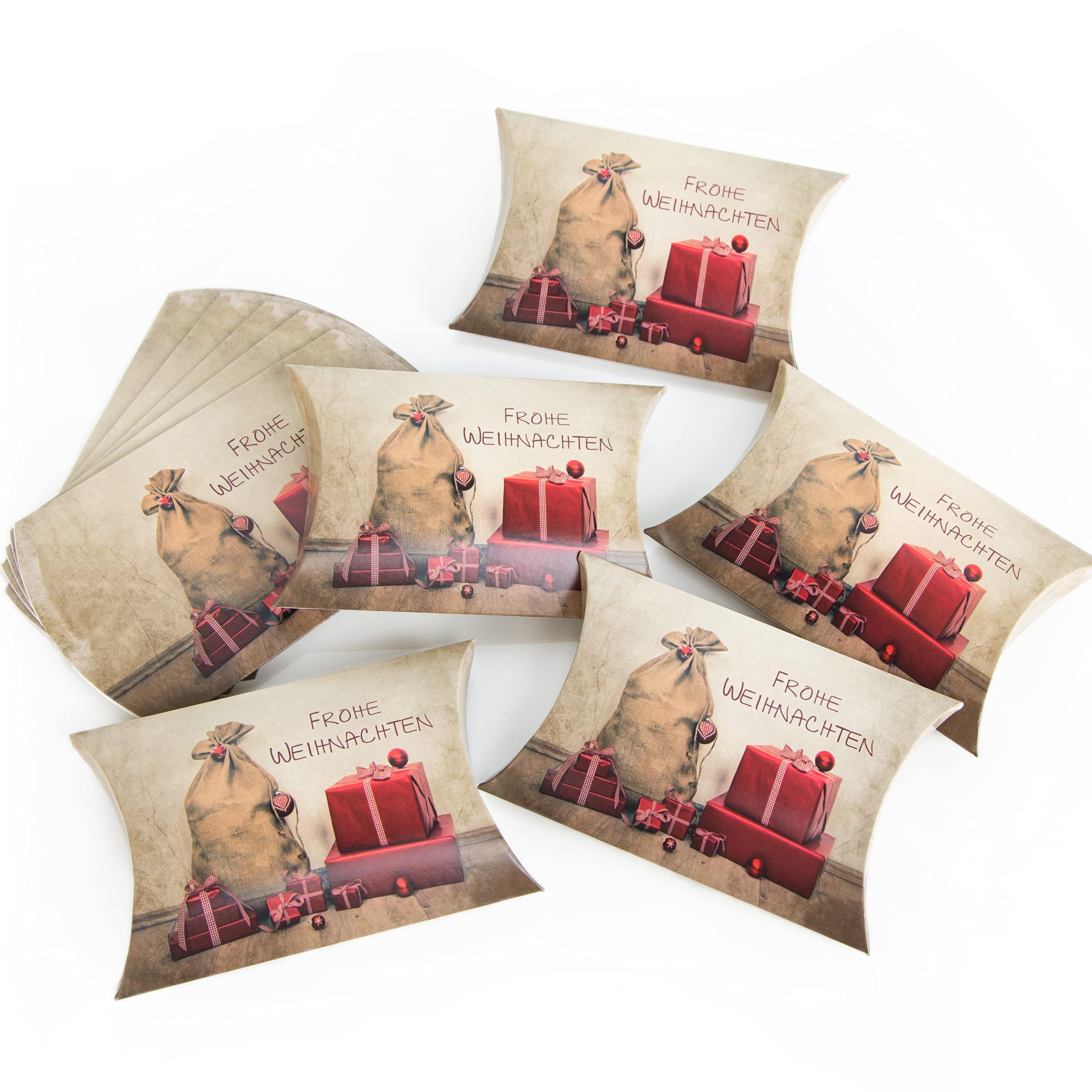 Logbuch-Verlag 50 weihnachtliche Geschenkschachteln 15 x 10,3 + 3 cm rot braun vintage kleine Geschenkboxen Weihnachten Verpackung nostalgisch