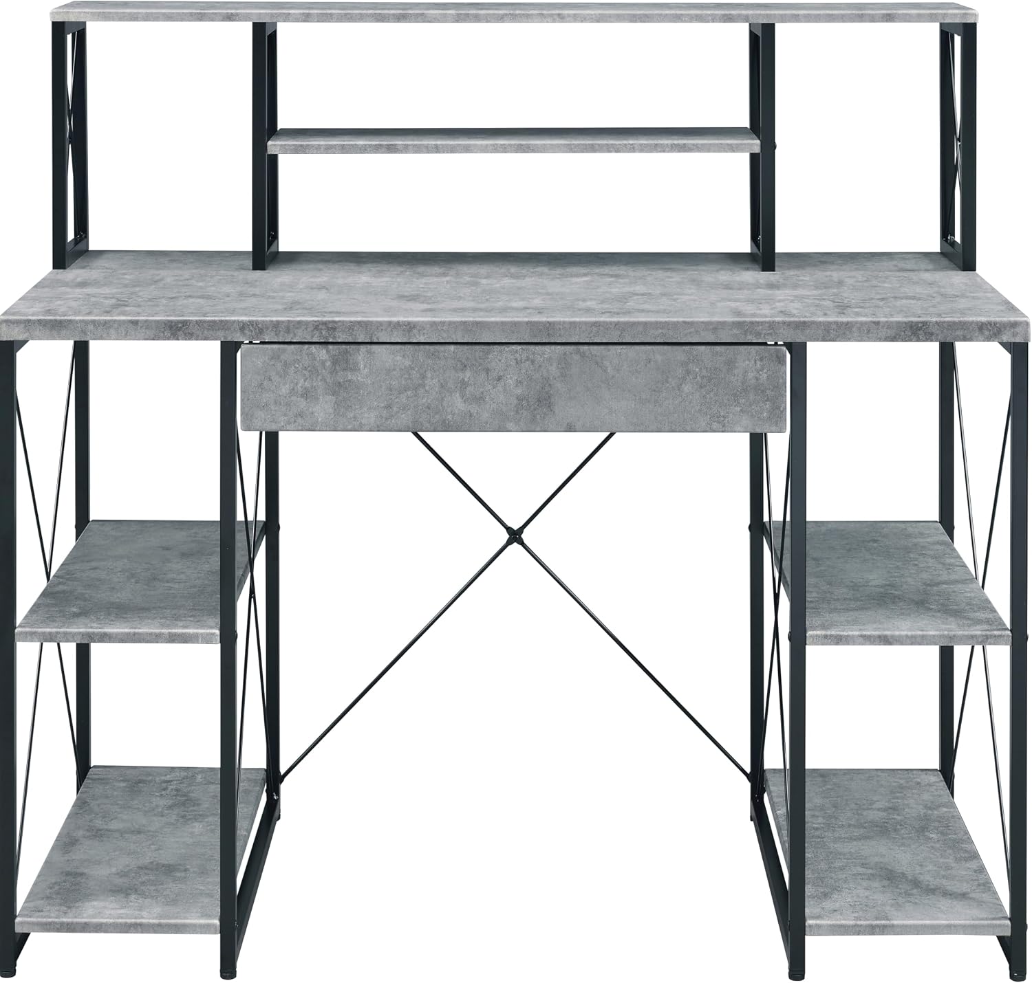 Kaimei Grey and Black Recording Studio Desk with Drawer and Open Shelves