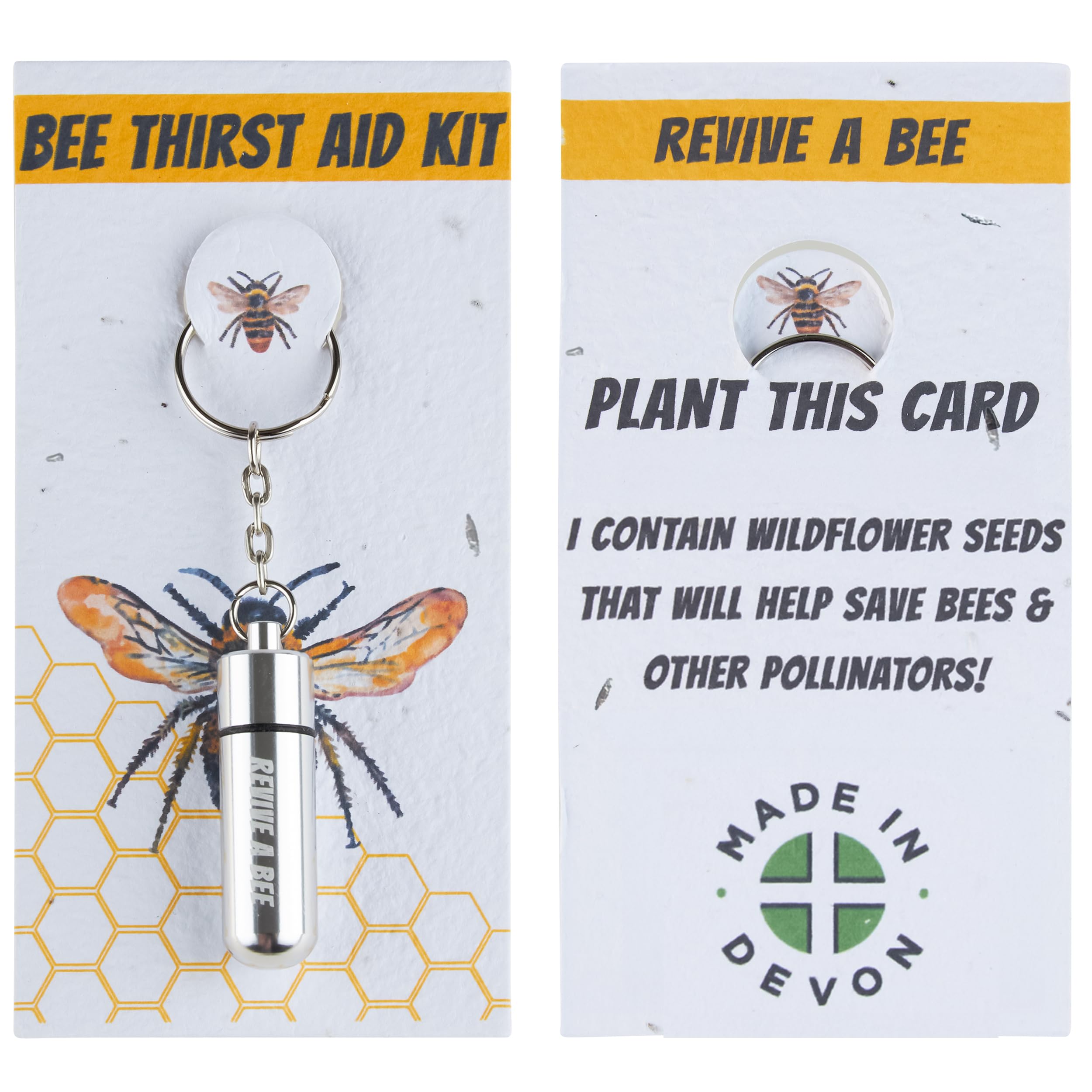 Bee Revival Kit for Saving Tired Bees – Bee Rescue Keyring Gift for Women – Eco-Friendly Plantable Seed Paper Packaging – Rose Gold, Green, Blue, Red, Black, Gold & Silver