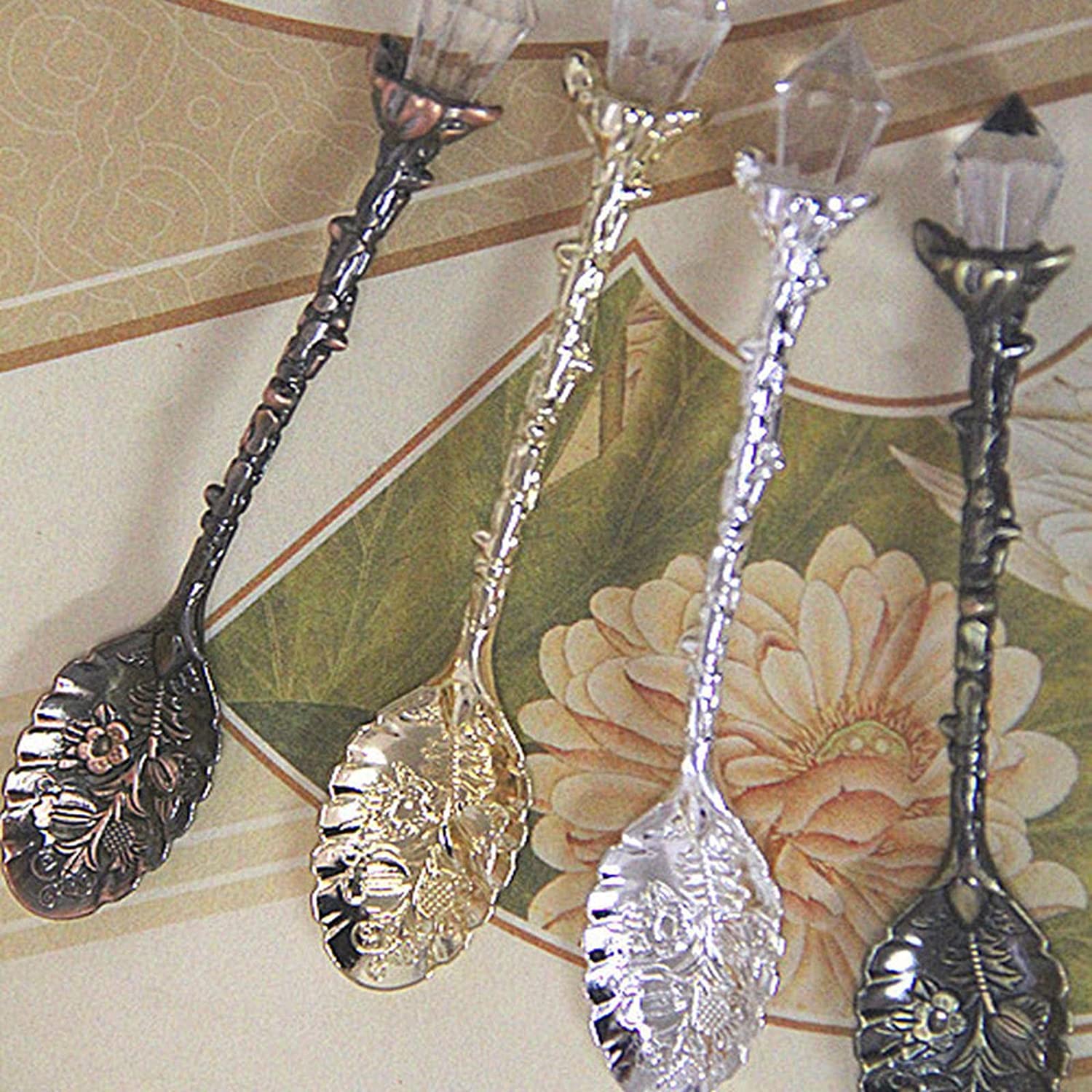 Löffel Restaurants 1 stücke Vintage geschnitzte Blume Kristall Kaffee Teelöffel Legierung Dessert Snack Scoop Eiscreme Tee Zucker Kuchen Mini Löffel Geschirr Esslöffel Hause(3)