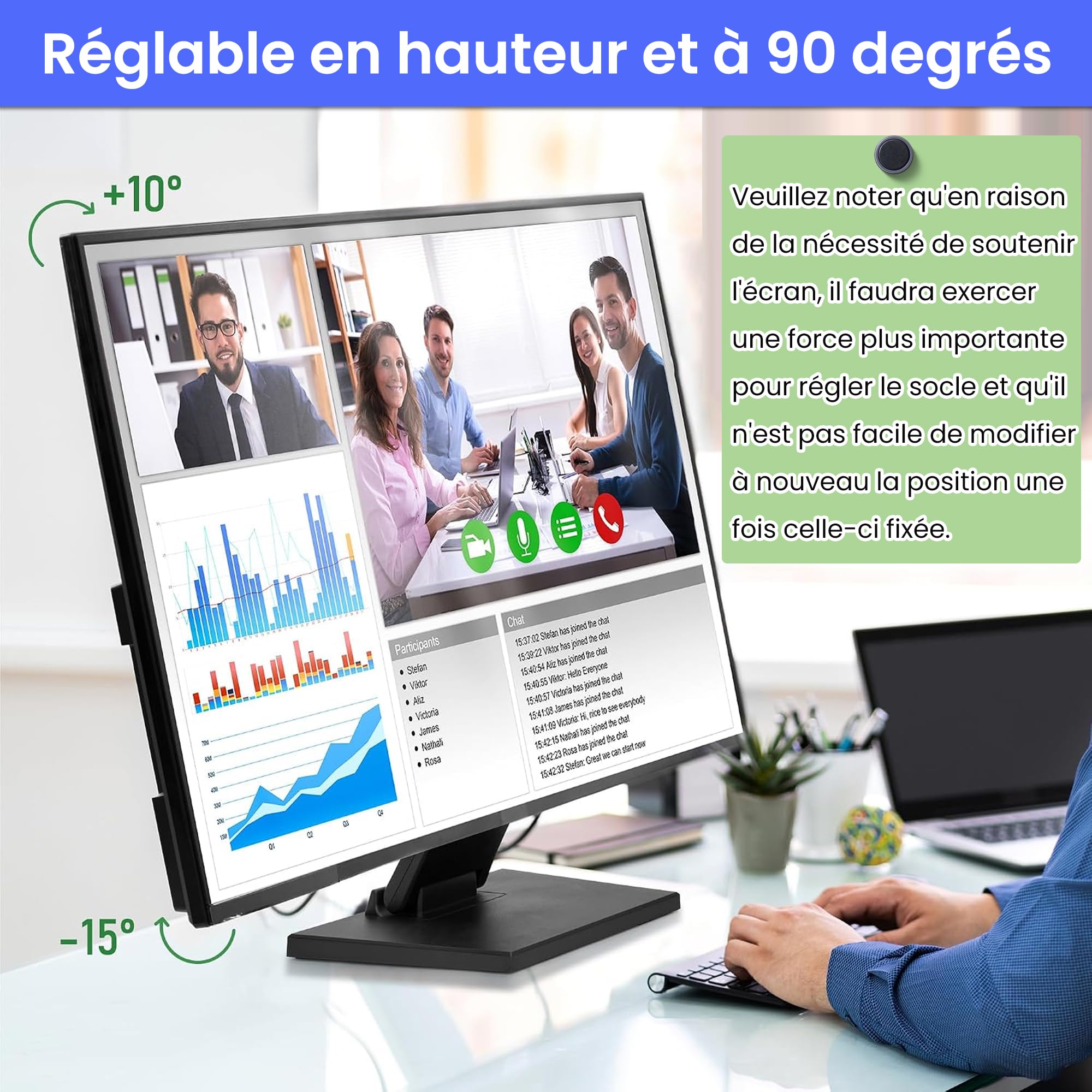 bimiti Supporto per schermo piatto pieghevole supporto monitor LCD | regolabile in metallo, foro VESA 75 x 75 mm/100 x 100 mm, compatibile con schermi da 10 – 27 pollici, nero