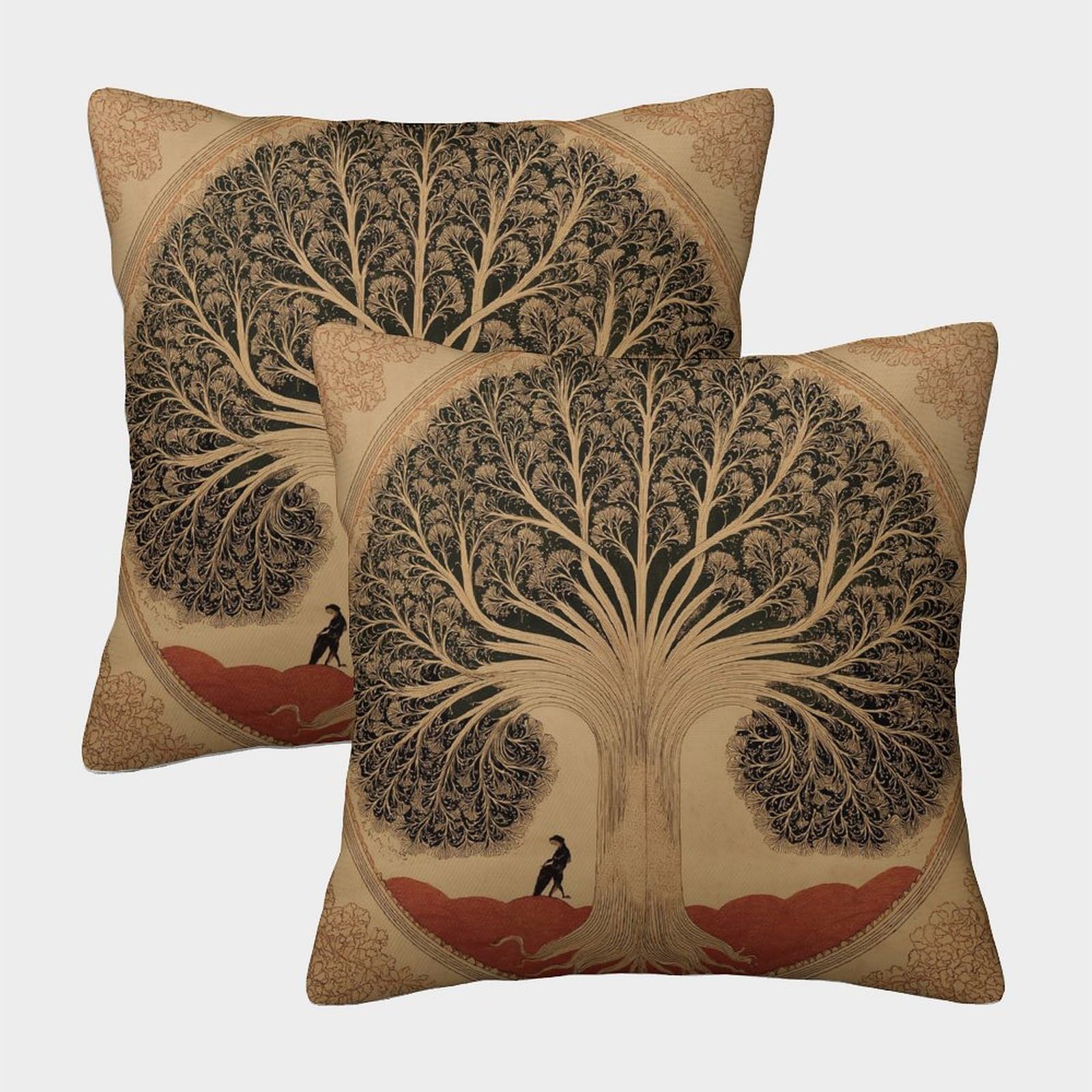 kaiyun 2 Pack 40x40cm Pillow Cases,The Tree Fairy's Ancient Gold-Painted Manuscript Decorative 3D Printed Cushion Cover,sofa Bed Decorative Cushions