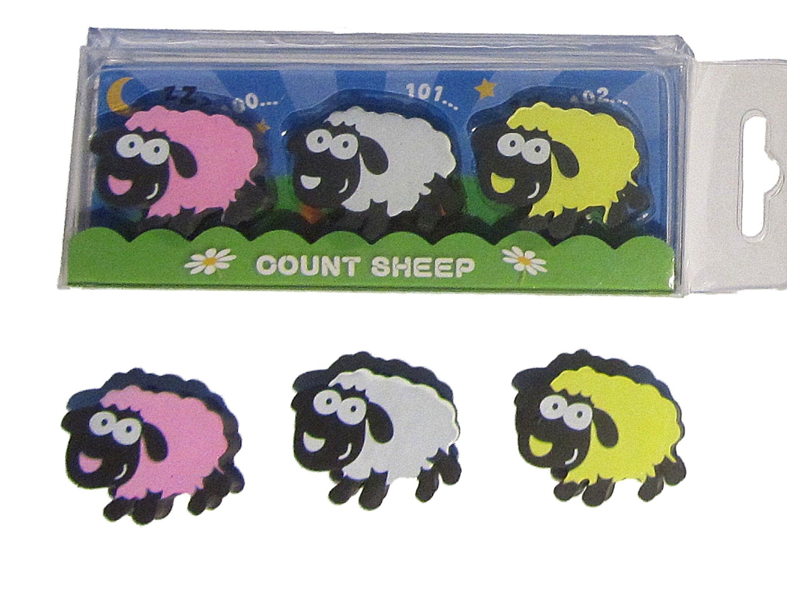 Childrens Kids Novelty School Erasers COUNT SHEEP - 3 Sheep Erasers Rubbers