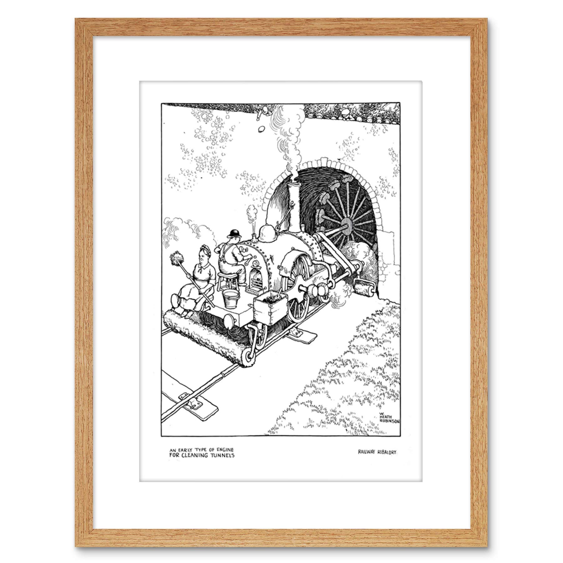 Wee Blue Coo EARLY TYPE ENGINE FOR CLEANING TUNNELS HEATH ROBINSON FRAMED ART PRINT F97X10285