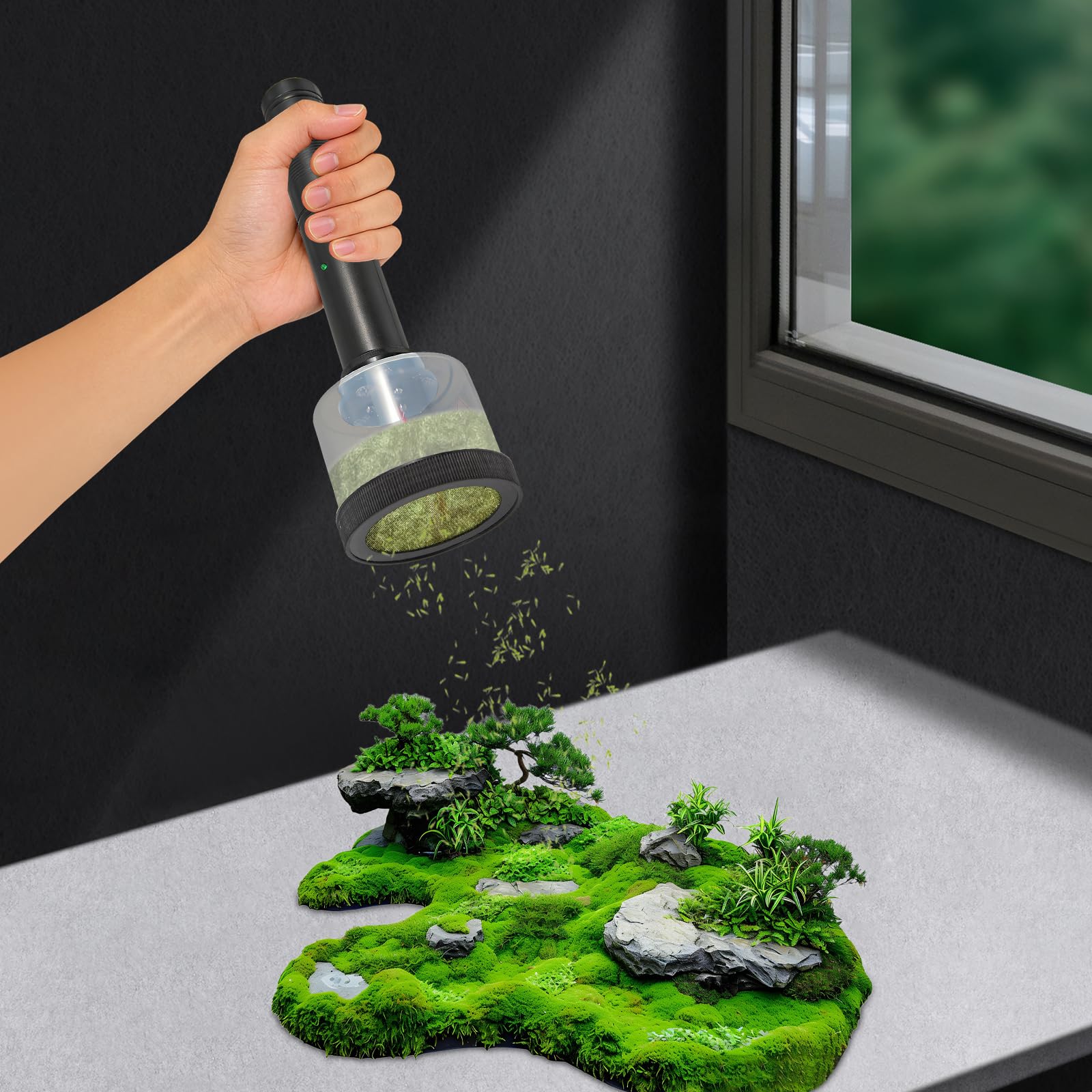 Herramientas de aplicación de hierba estática para modelismo, funciona con pilas, material ABS, 2 rejillas de acero inoxidable, portátil, para plantación de césped o flocado, modelo Sandbox