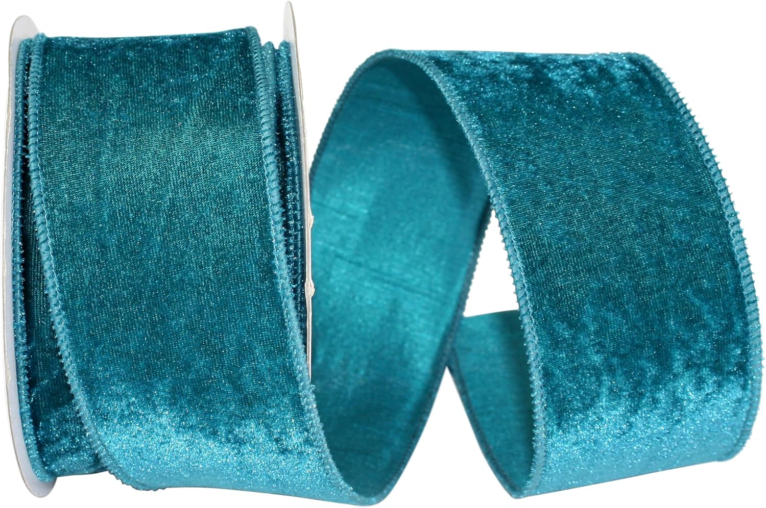 Reliant Ribbon 93347W-916-10F Plush Velvet With Dupioni Backing Wired Edge Ribbon, 4 Inch X 10 Yards, Teal
