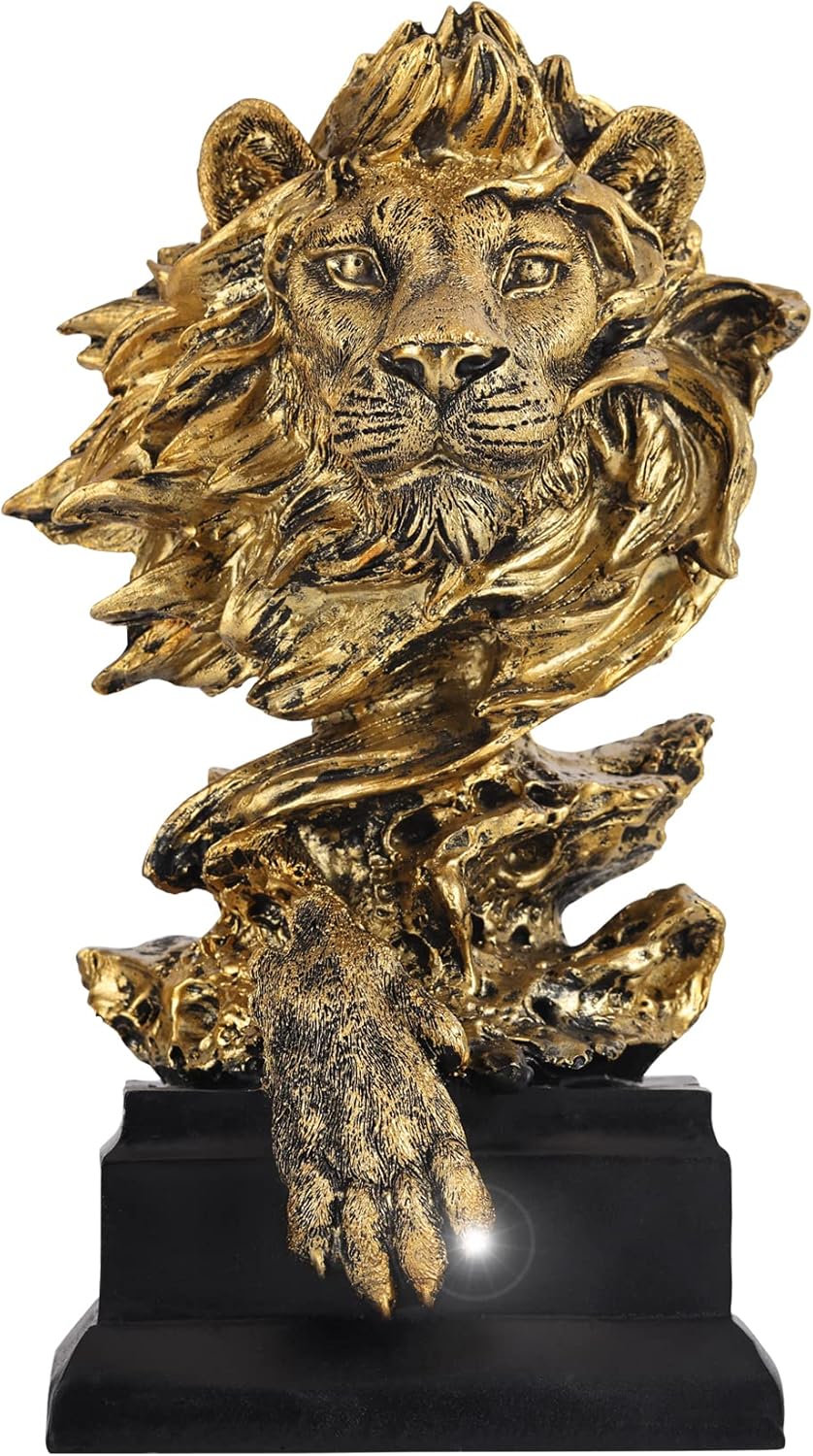 Zyqixluk Löwen Statue Mit Krone - 14,5cm Harz Skulptur Bronze