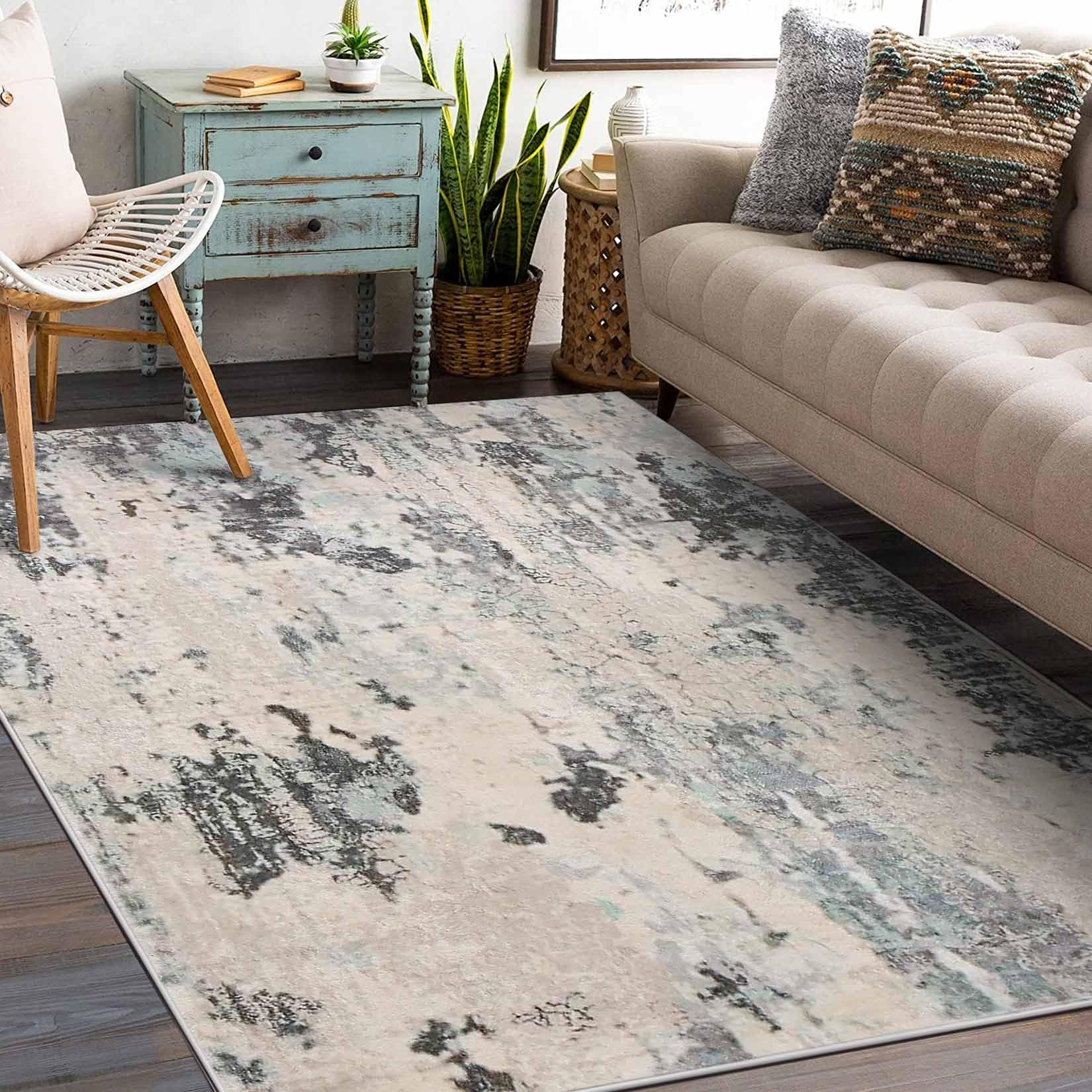 ASIinnsy Tappeto Astratto Tappeto Salotto Moderno Grigio Grande Tappeti Moderni Soggiorno a Pelo Corto Antiscivolo Morbido Tappeto per Soggiorno Camera da Letto (120 x 160 cm, Beige/Multi)