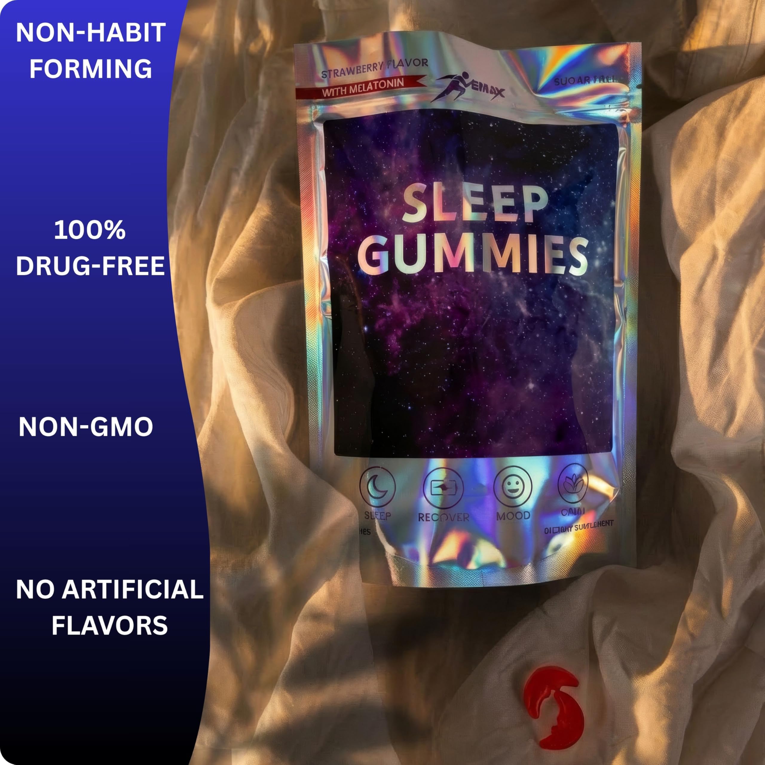 Vemax Sleep Gummies Adult Melatonin 10mg, L-Theanine, Magnesium, Lavender, Lemon Balm and Ashwagandha, Drug Free Nighttime Rest Support, 60 Strawberry Flavored Sleep Aids for Adults, Zero Sugar — Amazon image 8