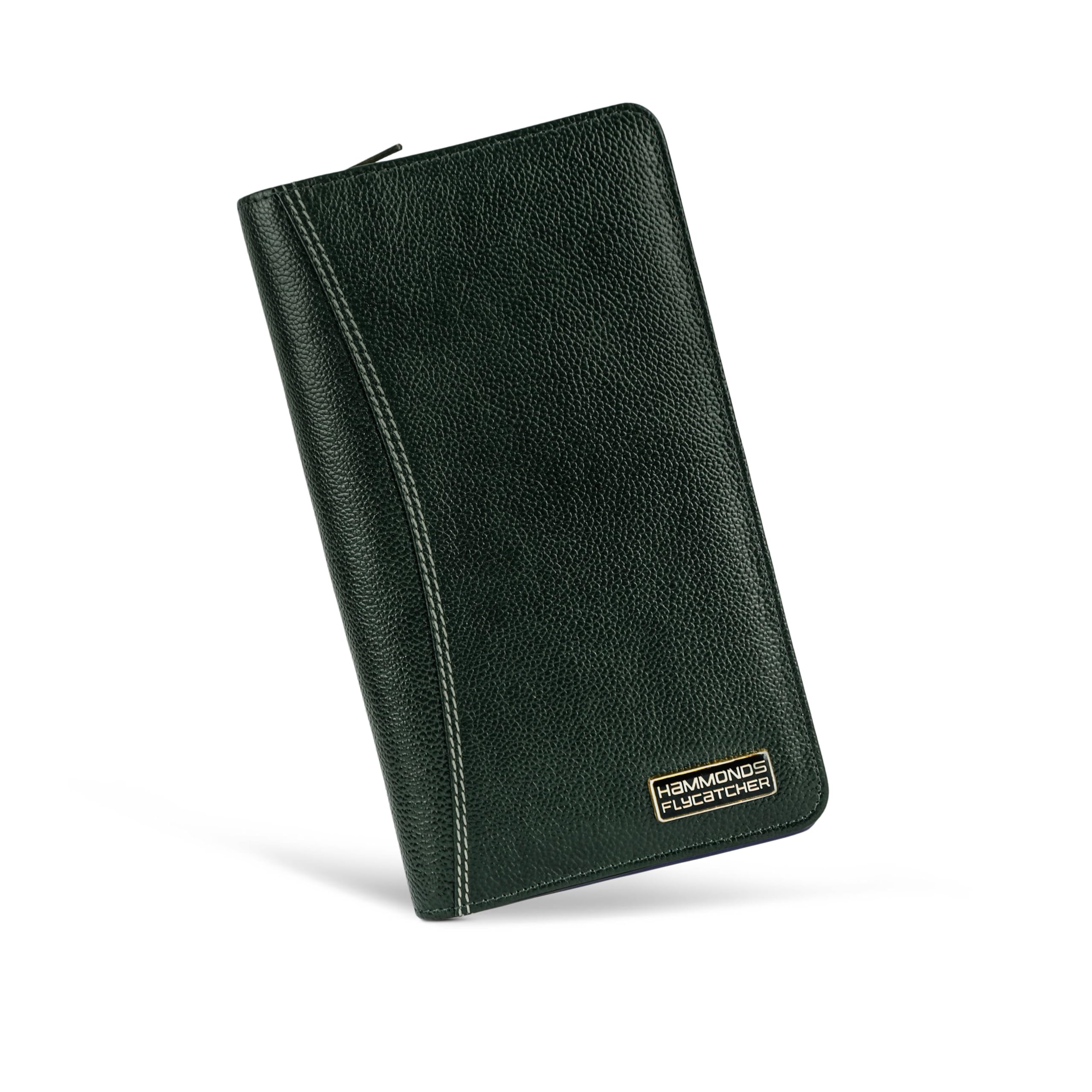 HAMMONDS FLYCATCHER Genuine Leather RFID Passport Cover for Men and Women, Passport Holder Travel Accessories for Men with 7 ATM Card Slots, 2 ID Slots, Checkbook Holder, 1 Zipper Pocket - Green