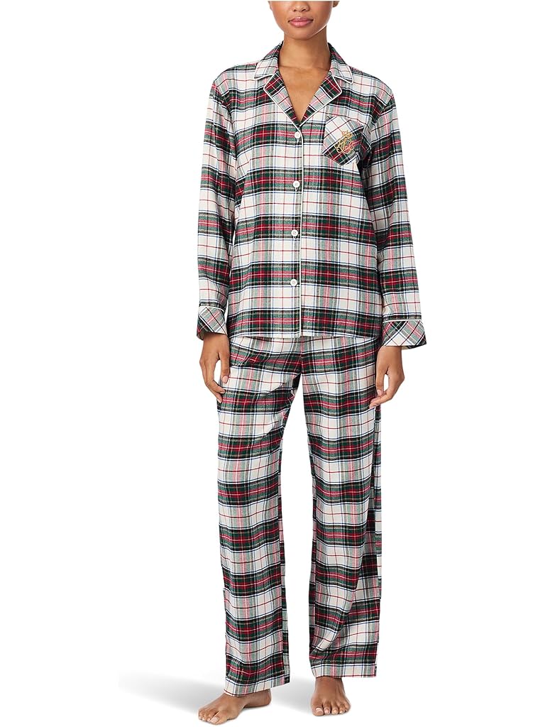 Multi Lauren Ralph Lauren Long Sleeve Brushed Twill Notch Collar PJ Set
