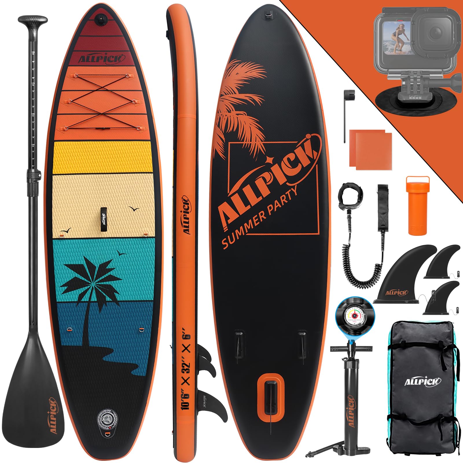 ALLPICK Tabla Paddle Surf Hinchable | Stand Up Paddle Board Sup Premium | Tabla Padel Surf 320 cm | Soporte Universal para Cámara | Remo Ajustable |Principiantes y Avanzados 150 kg/180