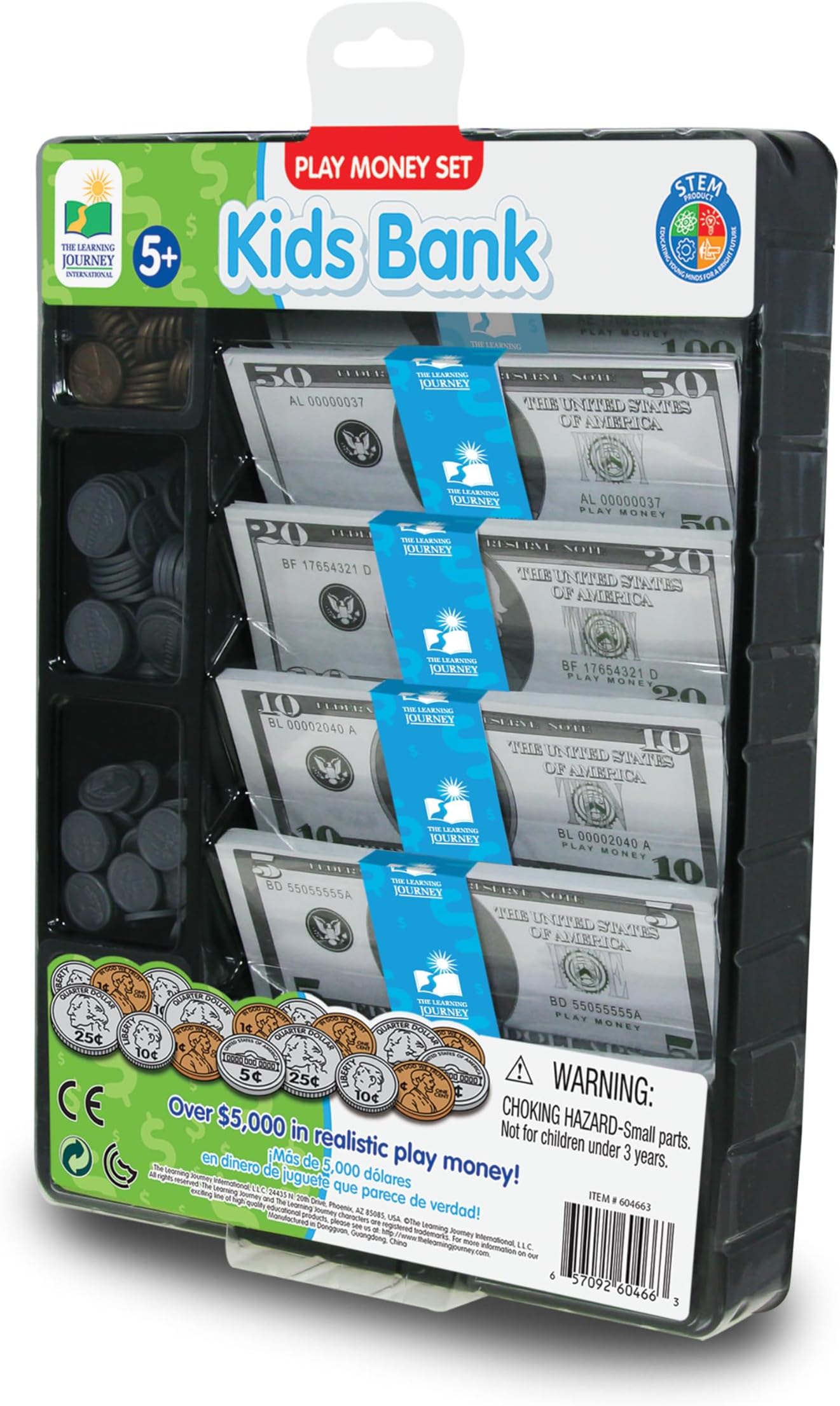 The Learning Journey: Kids Bank Play Money Set - Play Money for Kids - Over $5000 in Realistic Play Money to Build Kids Counting Skills - Ages 5 and Up - Award Winning Toys