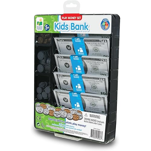 The Learning Journey: Kids Bank Play Money Set - Play Money for Kids - Over $5000 in Realistic Play Money to Build Kids Counting Skills - Ages 5 and Up - Award Winning Toys