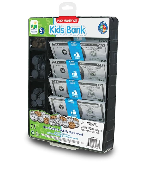 The Learning Journey: Kids Bank Play Money Set - Play Money for Kids - Over $5000 in Realistic Play Money to Build Kids Counting Skills - Ages 5 and Up - Award Winning Toys by The Learning Journey - Used condition - US$11.83