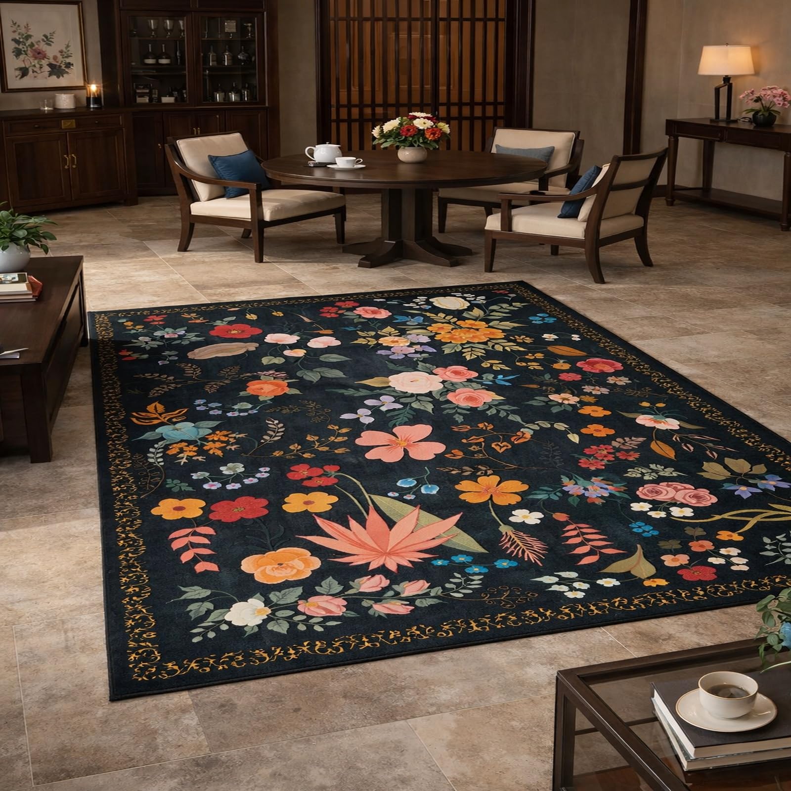 Alfombra floral colorida para pasillo largo y salones modernos Rururug