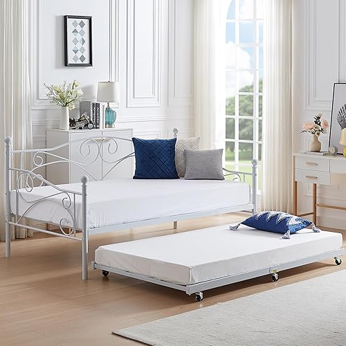 Miniatura 37 de VECELO - Marco de sofá cama de metal prémium, soporte de listones de acero, cabecera de patas fuertes, base de colchón, muebles multifuncionales