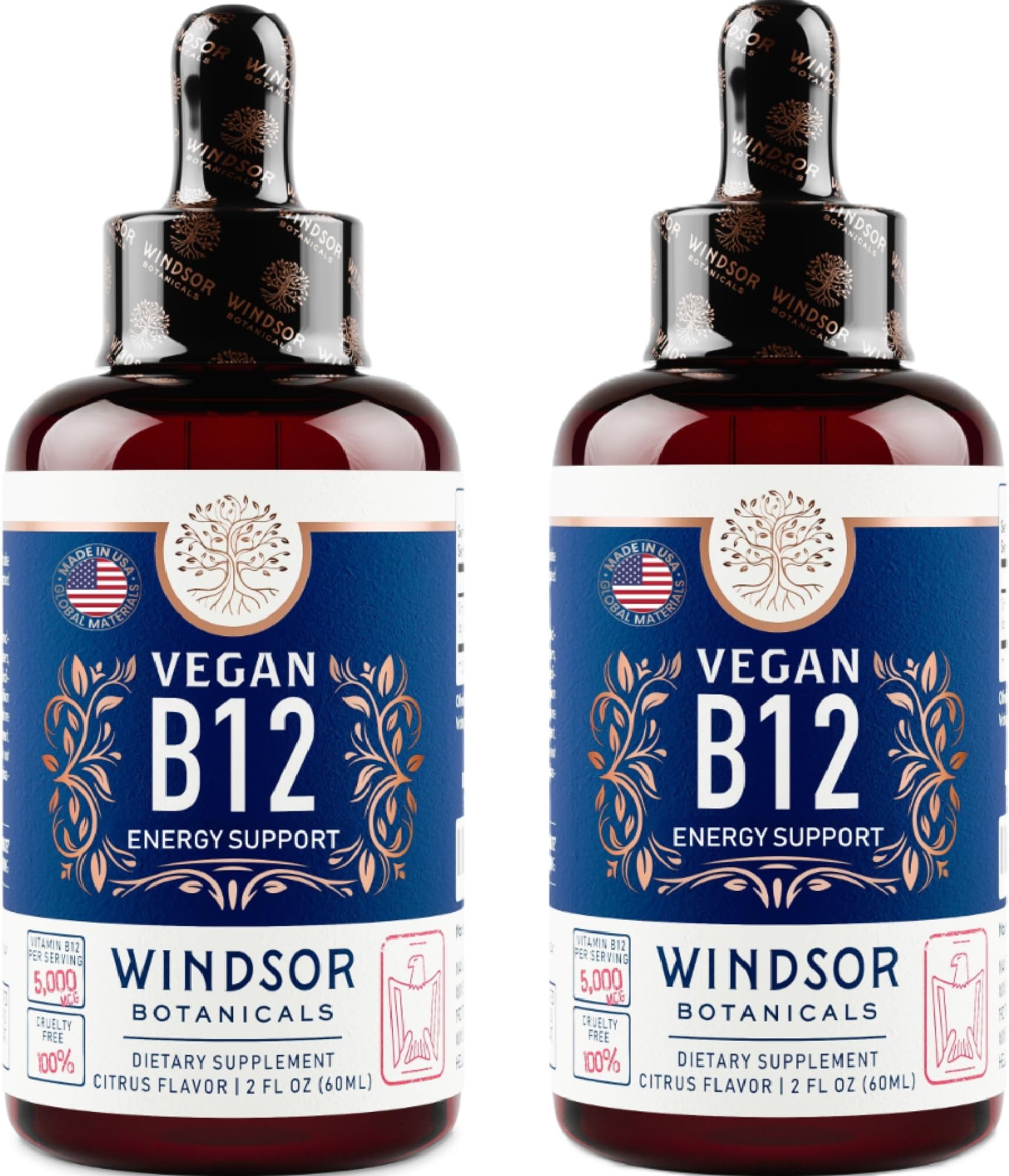 Vegan Vitamin B12 Liquid - Max Strength Methylcobalamin B12 Sublingual 5000 mcg - Fast Absorbing Supplement for Mood, Memory and Energy Support - Non-GMO, Gluten-Free, Citrus Flavor B 12 Drops, 2oz