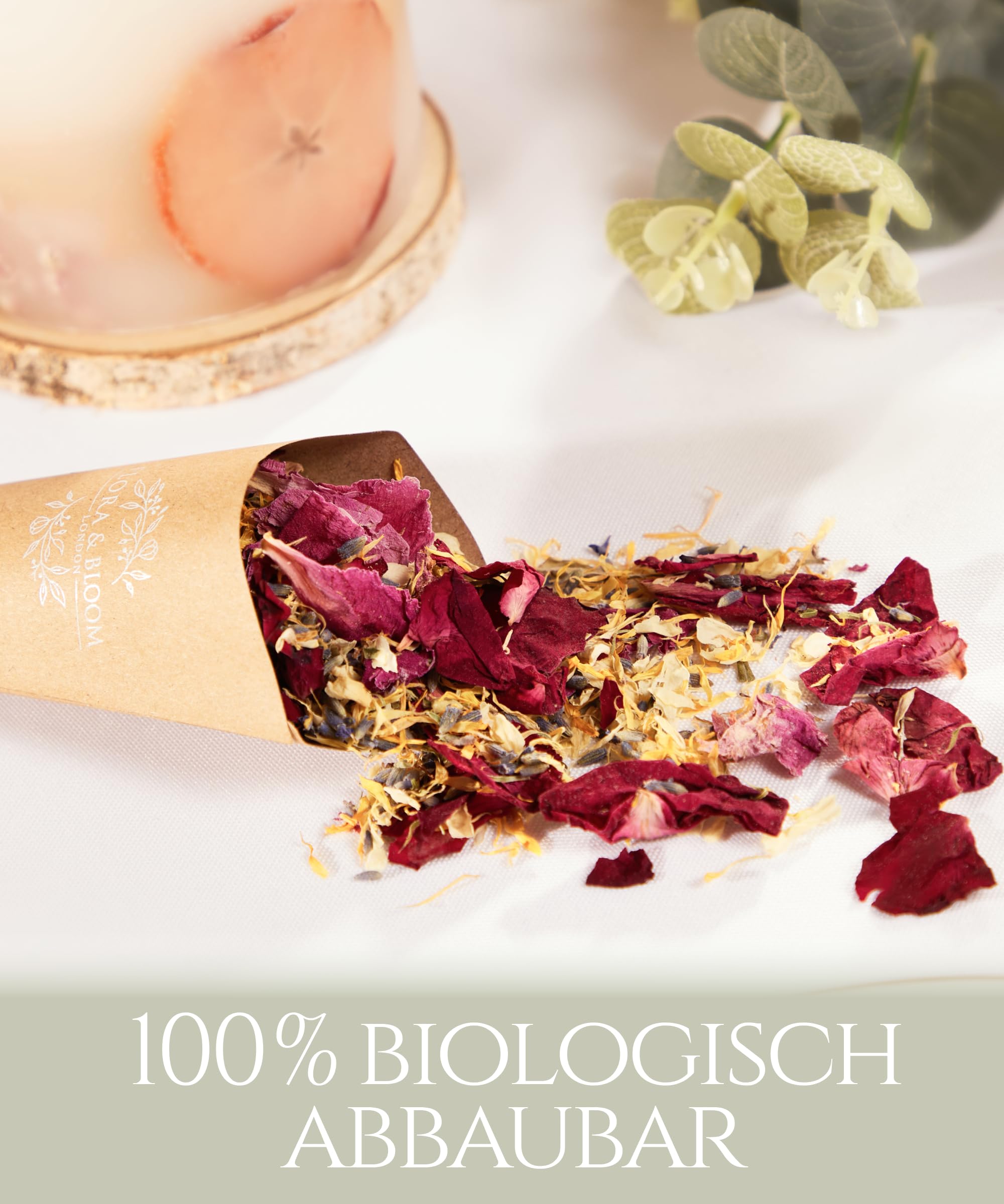 Flora & Bloom Biologisch abbaubares Konfetti mit vorgebauten Kegeln, getrocknete Blumen für 48 Gäste (6 Liter).