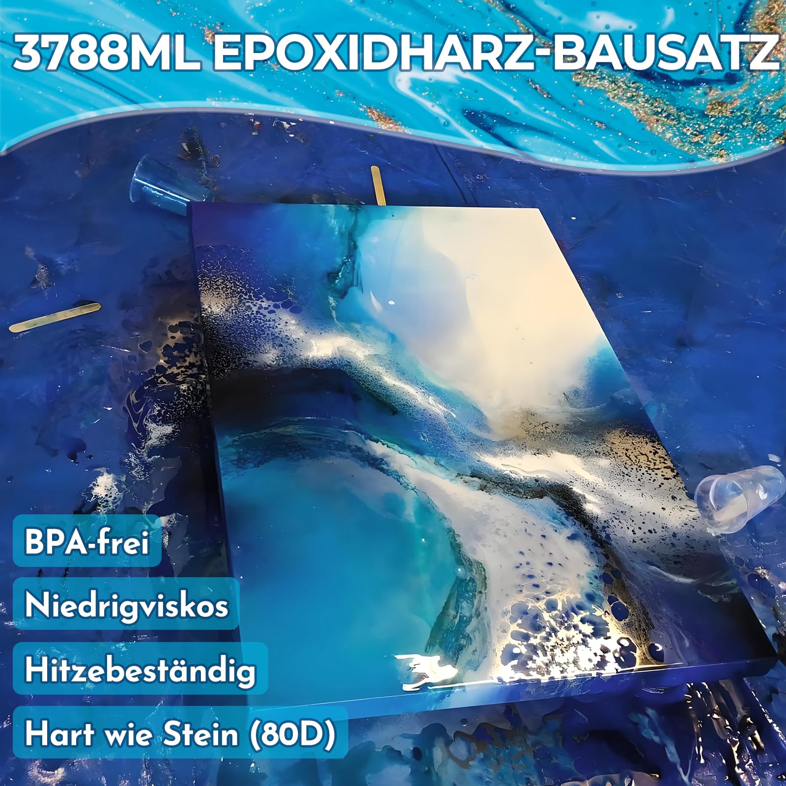 Epoxidharz Set 3788ml Epoxidharz mit Härter 1:1 Mischung Epoxy Resin mit Härter für Schmuck, Formen, Wohnkultur, Untersetzer,Ornamente,Flusstische, Bartheken & große Kunstprojekte