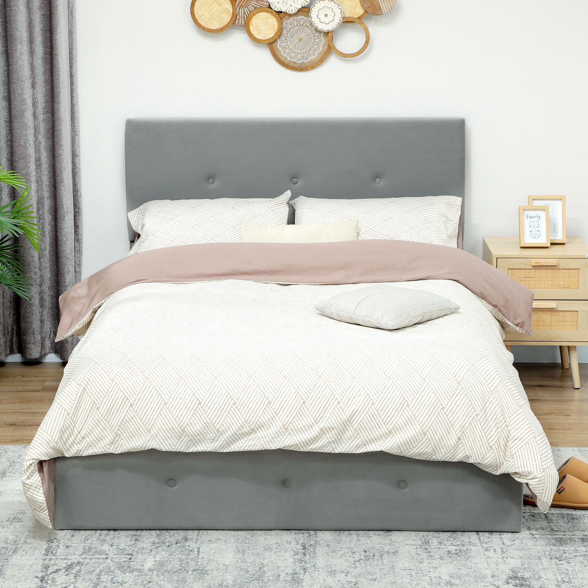 HOMCOM Struttura Letto Matrimoniale 140x190 cm con Contenitore Grigio