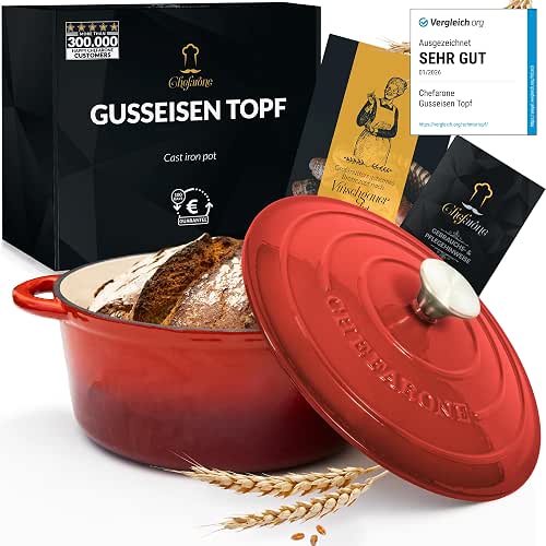 Chefarone Gusseisen Topf 26 cm 4,7 L Emailliert Cocotte Bräter