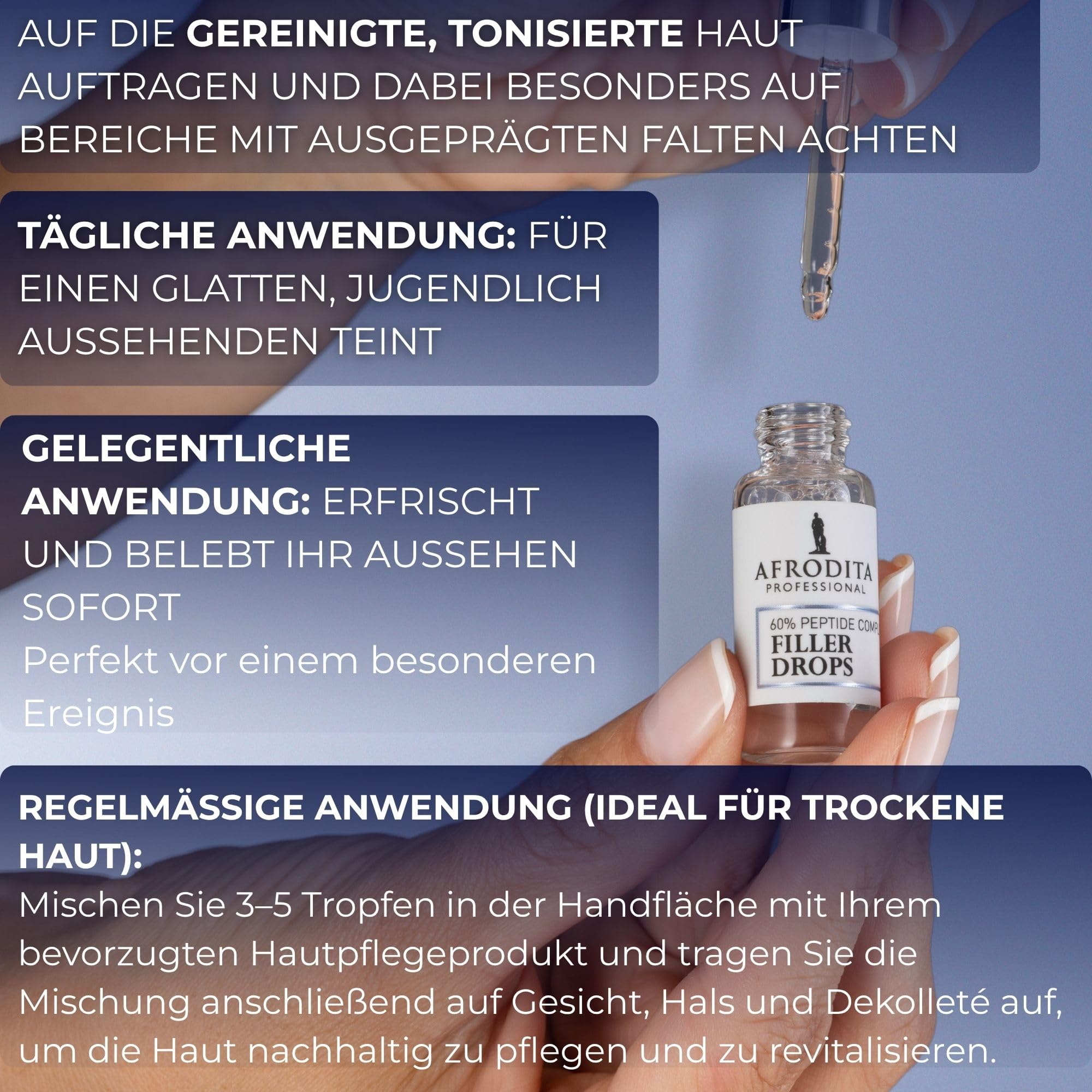 Afrodita Professional 60% Peptid Filler Drops Gesichtsserum – Anti-Aging Hyaluron Faltenfiller für Frauen – Straffendes Feuchtigkeits-Serum 5 ml