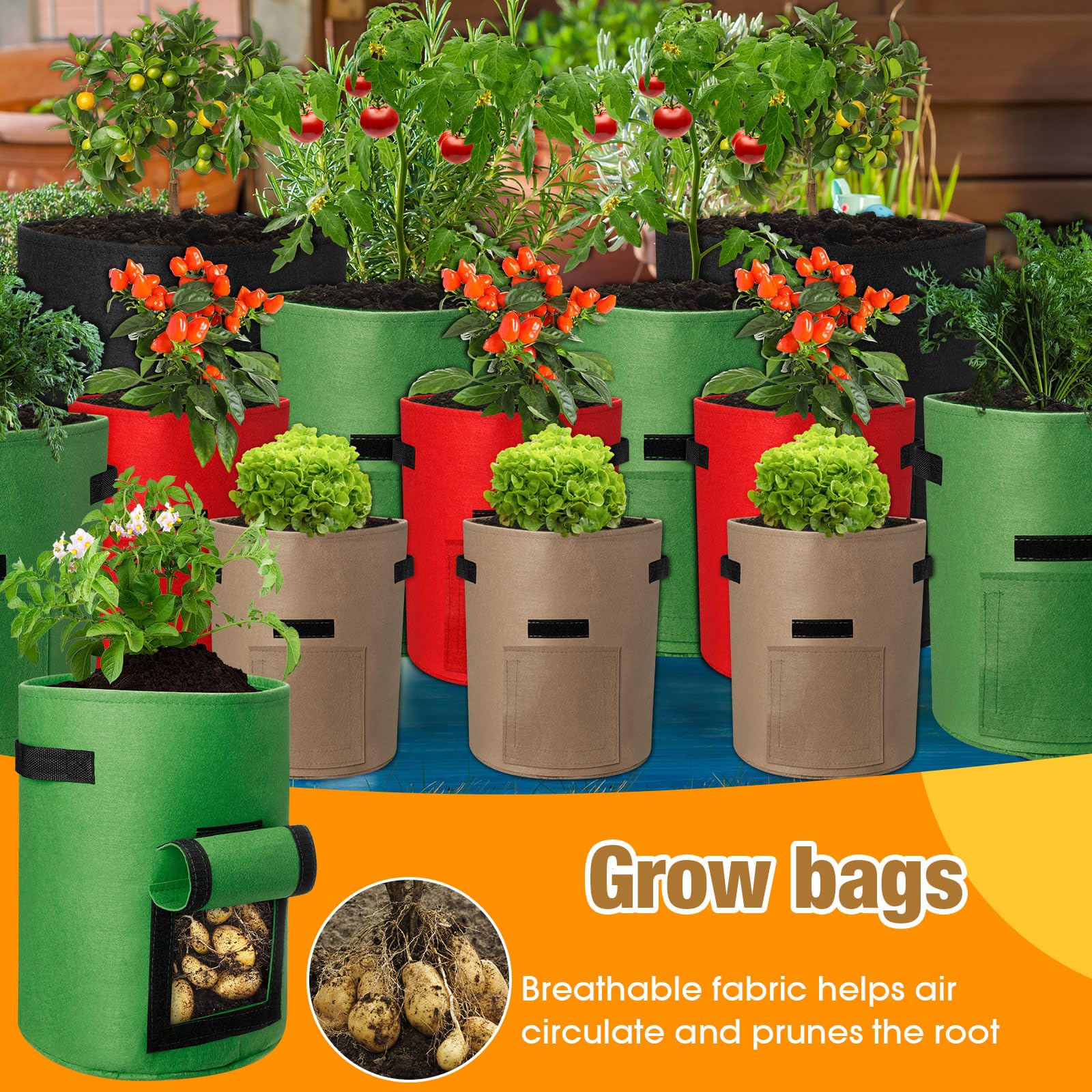 Bolsas De Cultivo Hushee 12 De Patatas A Granel De 5 Galones, 7 Galones, 10  Galones, 15 Galones, Bolsa De Cultivo De Verduras Con Solapa Y Asa,  Contenedores De Cultivo De Bolsas Para Plantas, image size:1600x1600