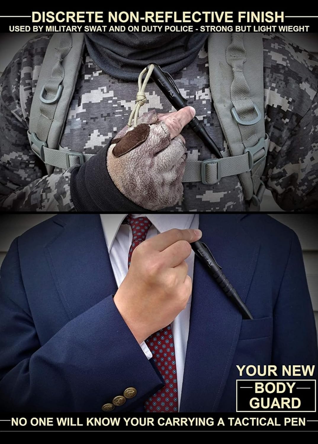 Black Fly Professional Tactical Pen EDC Writing Tool, Metal Ballpoint Pens for Men, Women, Police, Parkinsons, 2nd Ink, Gift Box