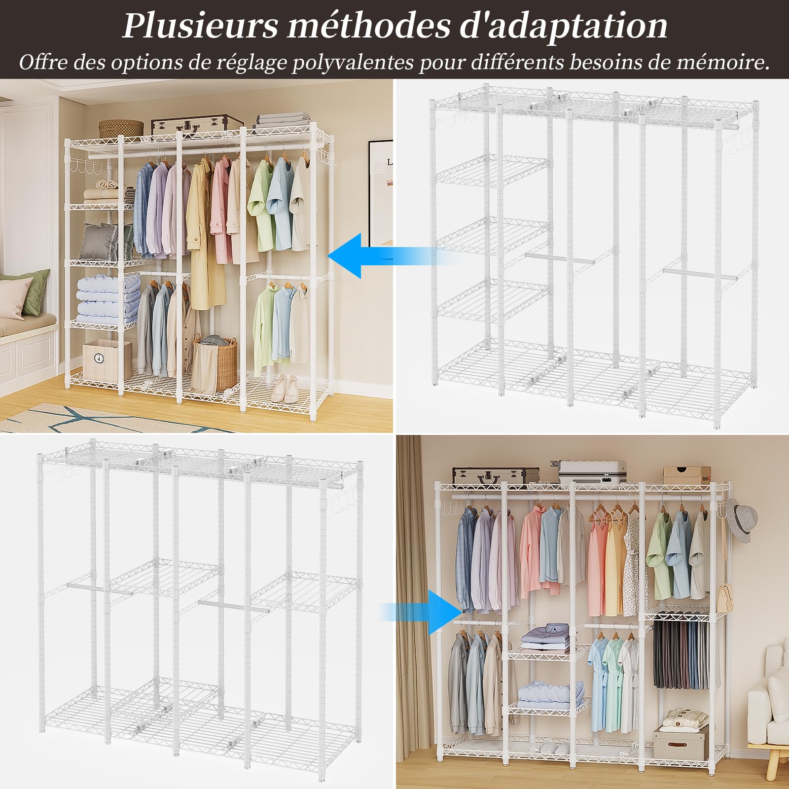 AQRA Portant à Vêtements Robuste, Penderie Vetement en Métal, Blanc