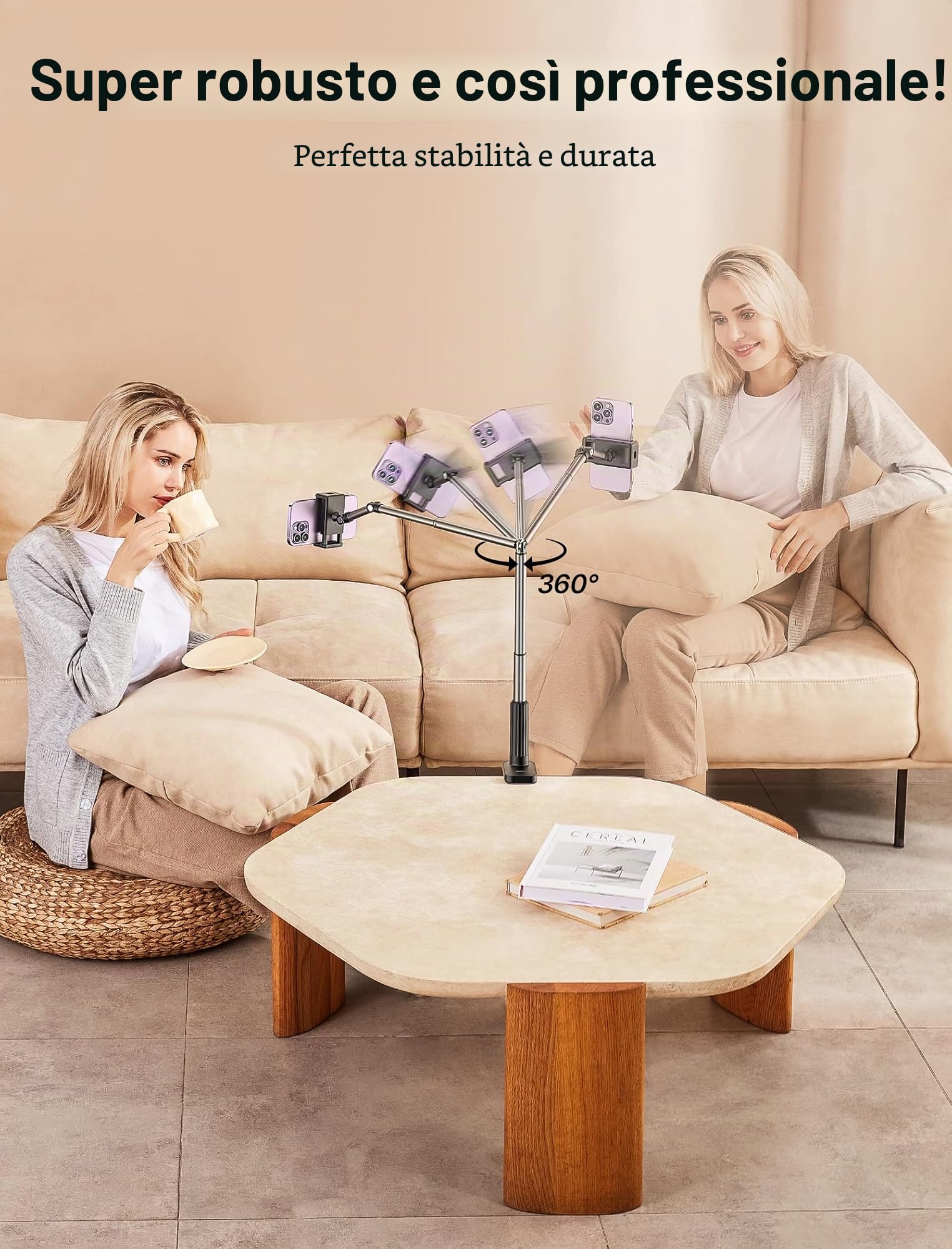 JSAUX Supporto per telefono per scrivania e letto, supporto flessibile per telefono universale 360 pigro lungo braccio morsetto clip supporto per telefono per tavolo comodino compatibile con iPhone 14