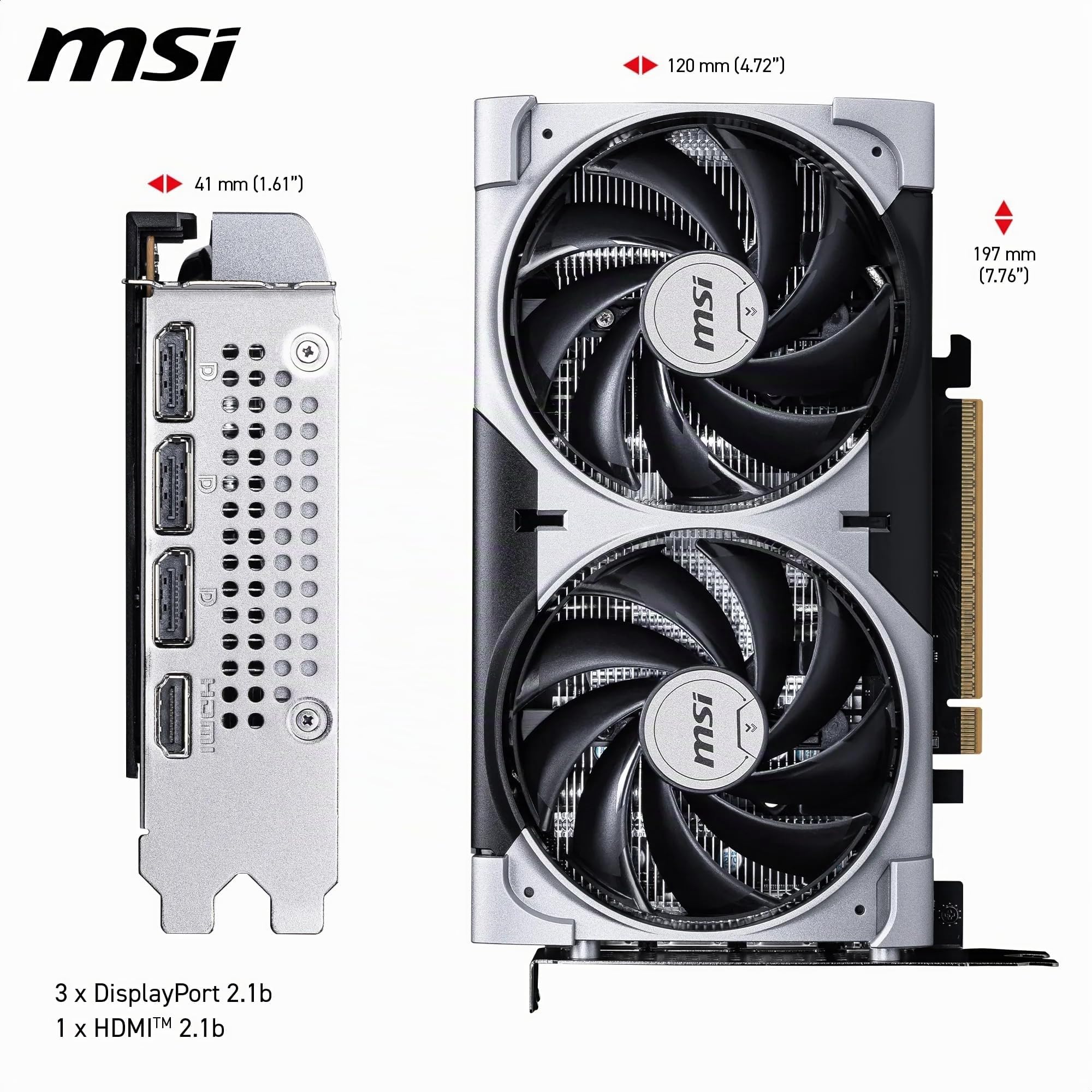 MSI NVIDIA GeForce RTX 5060 8G Ventus 2X OC Carte Graphique - 8 Go GDDR7 (28 GB/s /128 Bits), PCIe 5.0 - Double Ventilateur (2X Ventilateurs TORX 5.0), HDMI 2.1b, DisplayPort 2.1b