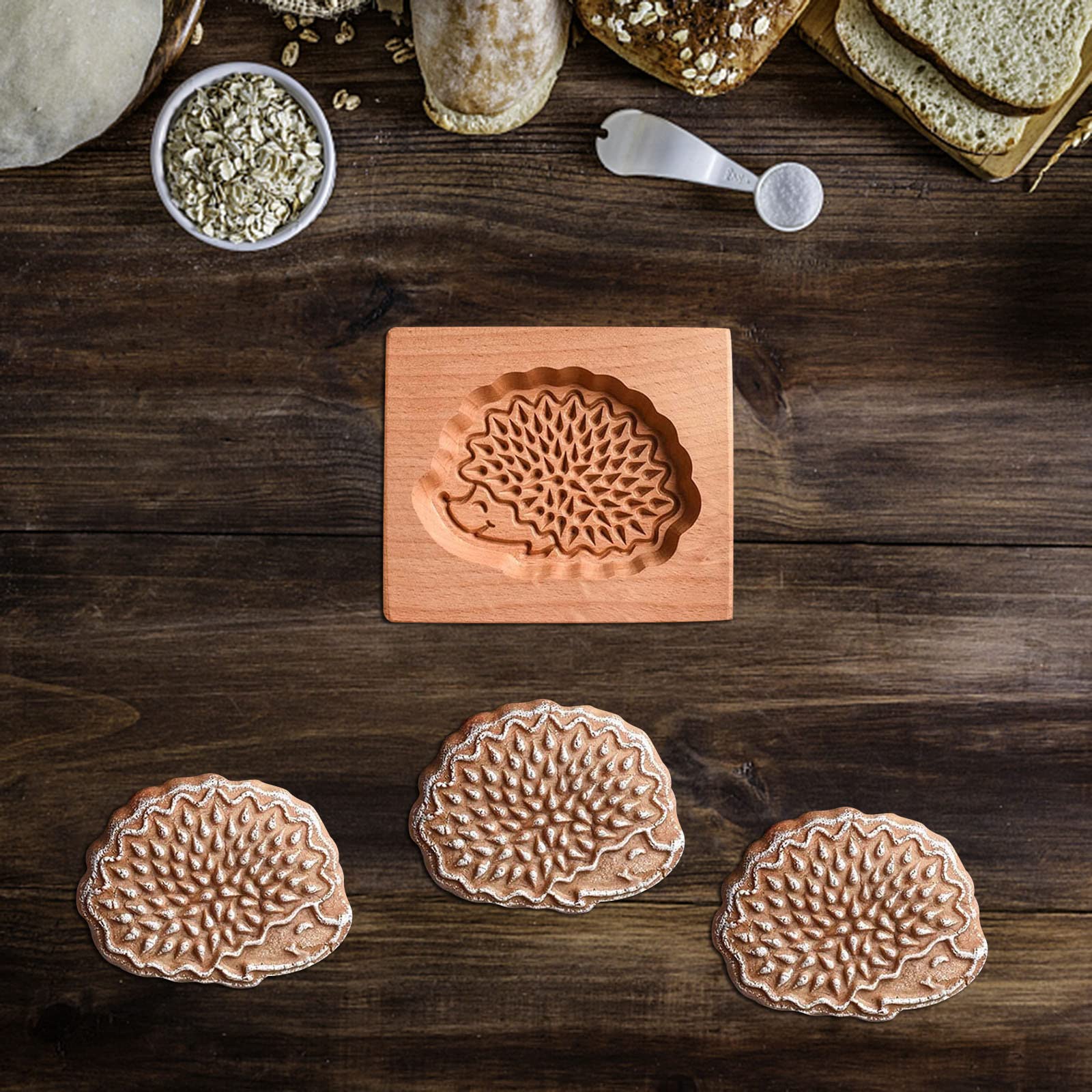 Moule à Biscuits En Bois Sculpté Main - Motifs 3D Animaux (Hérisson), Pour Pâtisserie Créative