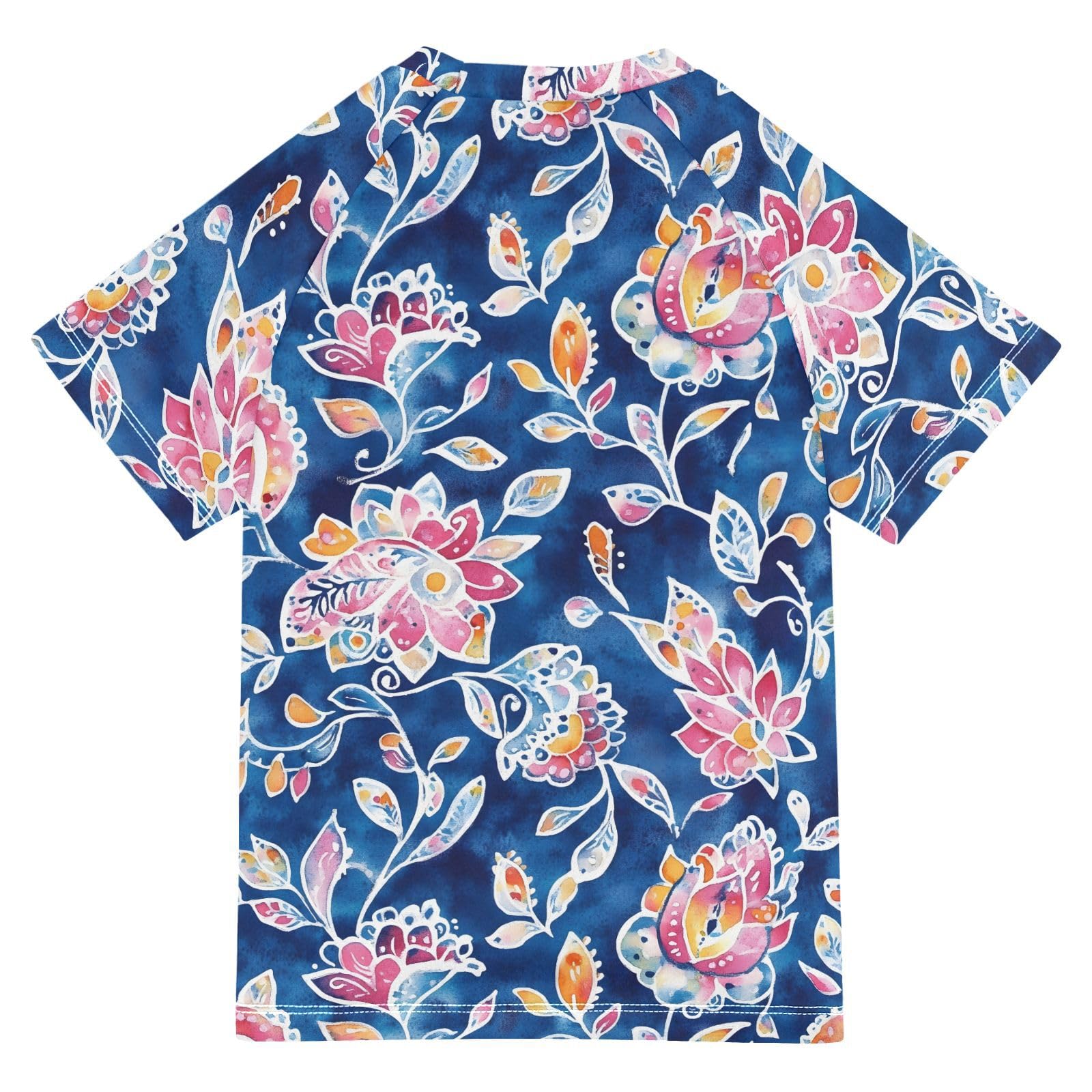 Boys Rash Guard Short Sleeve Swim Shirts for Boys Ethnic Paisley Watercolor Floral Sun Protection 7-8T
