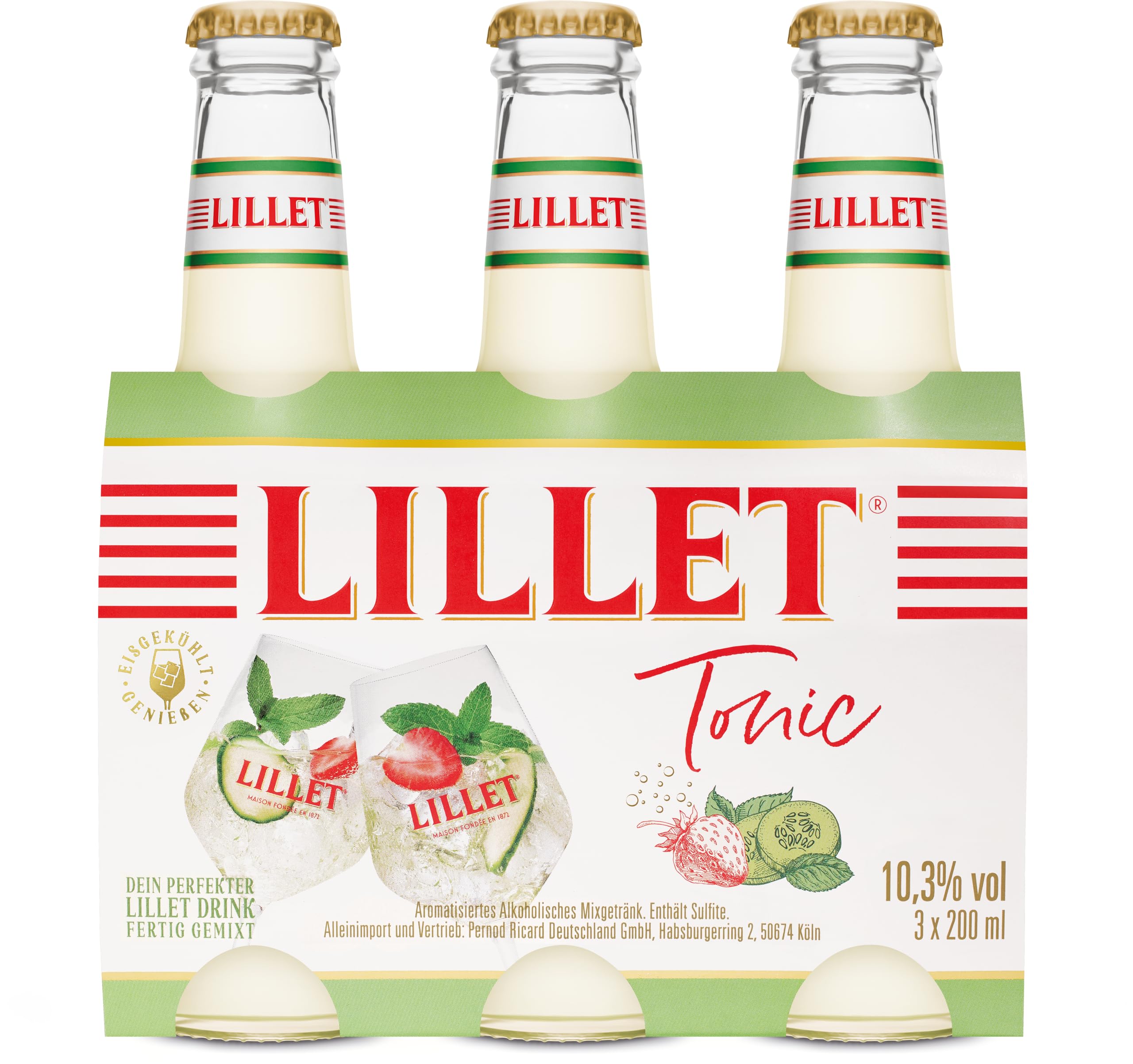 Lillet Tonic Mixgetränk, Gurke und Minze, 3 x 200 ml