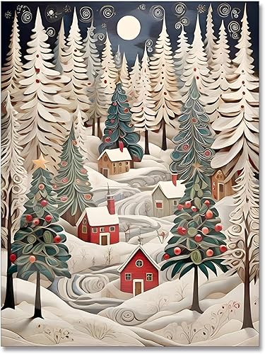 uoyien Lienzo de Navidad vintage, arte de pared retro folclórico, regalos para niños, impresiones de pintura de pino de invierno, pósteres rústicos,