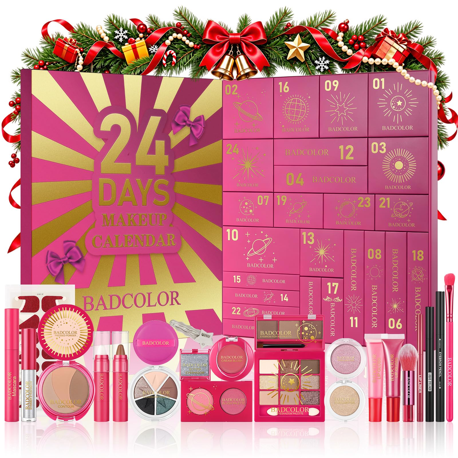 Makeup Advent Calendar 2026, 24 Days Christmas Countdown Calendar Gift Kit, Xmas Holiday Festival Cosmetic Makeup Set with 24 Full Makeup Surprises for Women, Teen Girls & Beauty Lovers