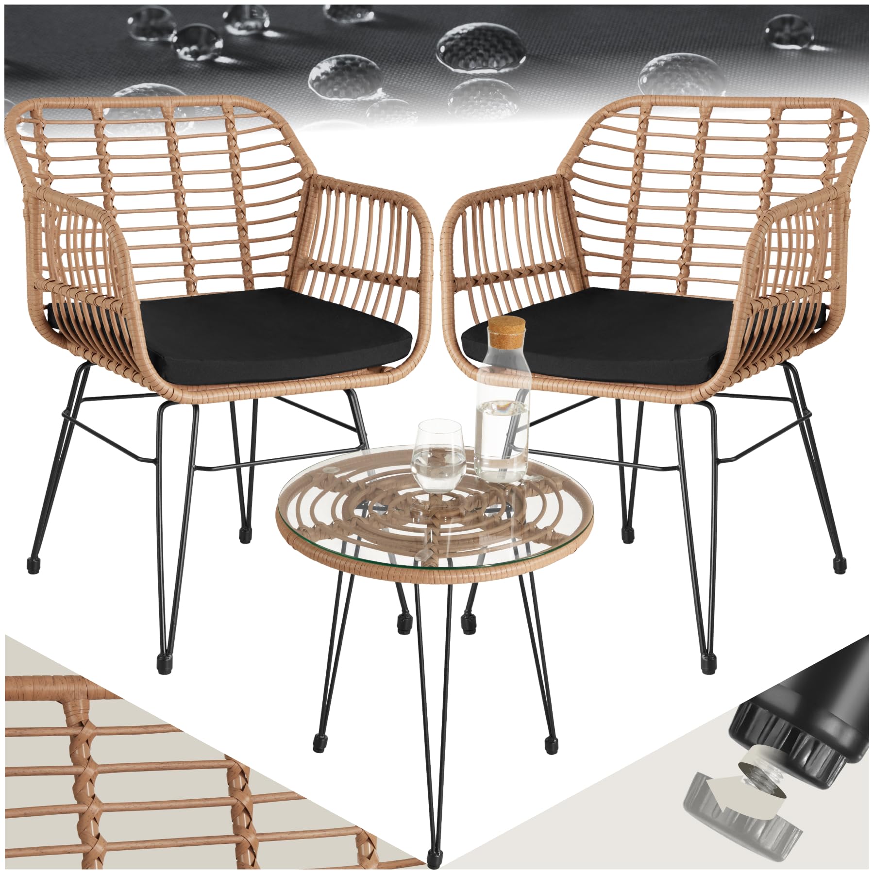 TecTake® Fauteuil Avec Accoudoirs Pour Salon De Jardin Exterieur En Poly Rotin Fauteuil Salon Confortable, Mobilier De Jardin Pour Amenagement Balcon Extérieur Terrasse Veranda