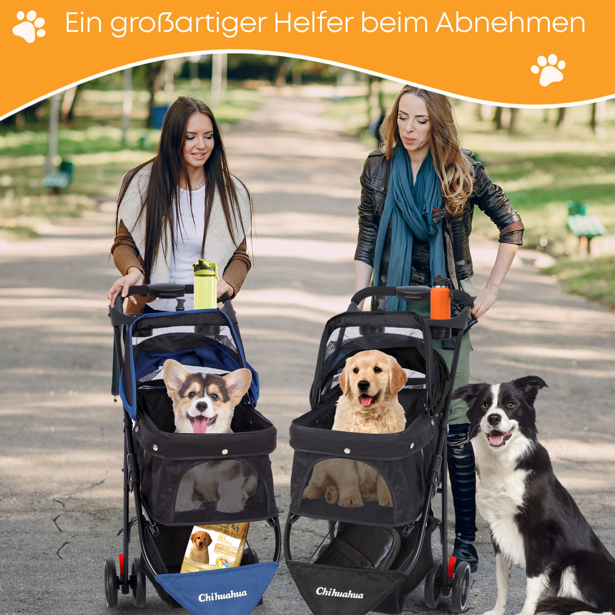 Chihuahua Hundewagen Faltbarer Hundekinderwagen Katzentransportbox für kleine und mittelgroße Hunde mit Netzfenster Schwarz