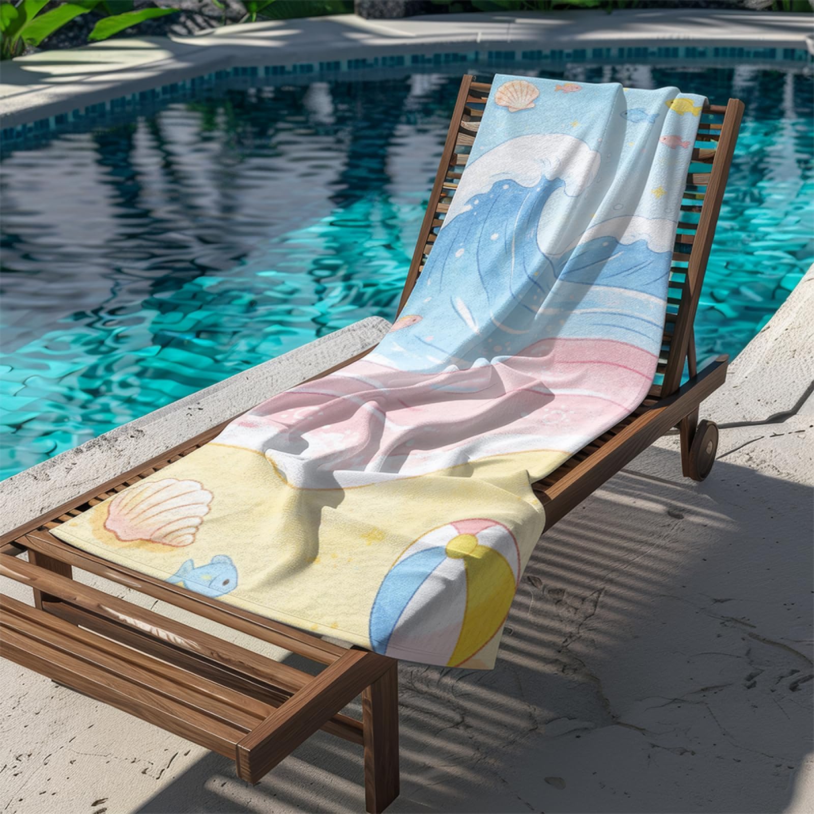 Fouta PlagePlage Jaune Bleu Vagues Modèle Surdimensionné avec Diverses Tailles, Respirante et Portable, Parfaite pour Voyages Sorties Piscine et Usage Extérieur Quotidien 90x160 cm