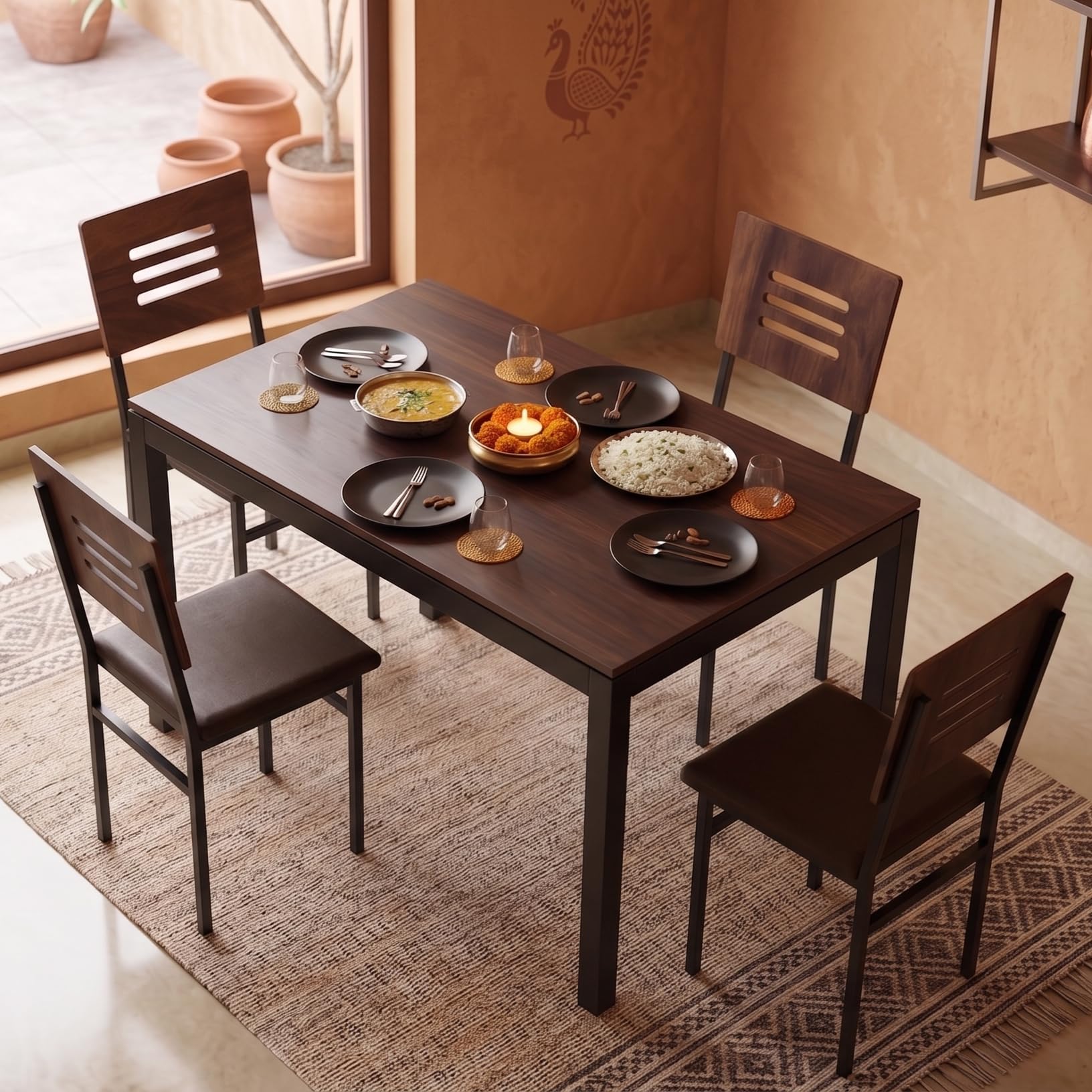 BLUEWUD Halven 4 Seater Dining Table Set for Home | Compact Modern Dining Table with 4 Chairs | Ideal for Kitchen, Dining Room, Rectangular, DIY (Do it Yourself) (Brown Maple & Black)-image-39
