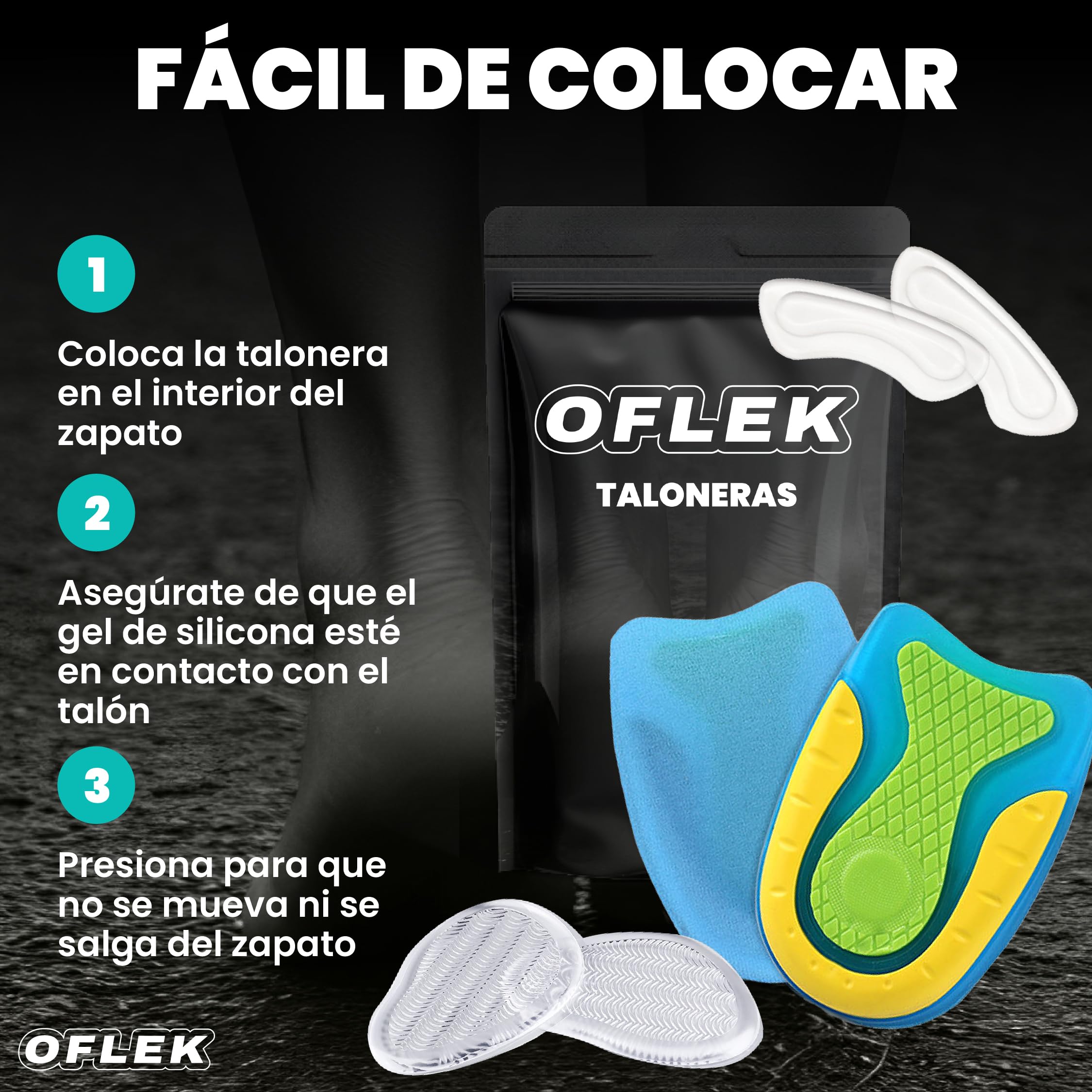 SUPER PACK PREMIUM Fascitis Plantar OFLEK® | 4 Taloneras + Talonera Silicona + Almohadilla Trasera + Protector Tacones + eBook Anti-Dolor + Soporte Antideslizante | Unisex | Alivio Dolor Pie
