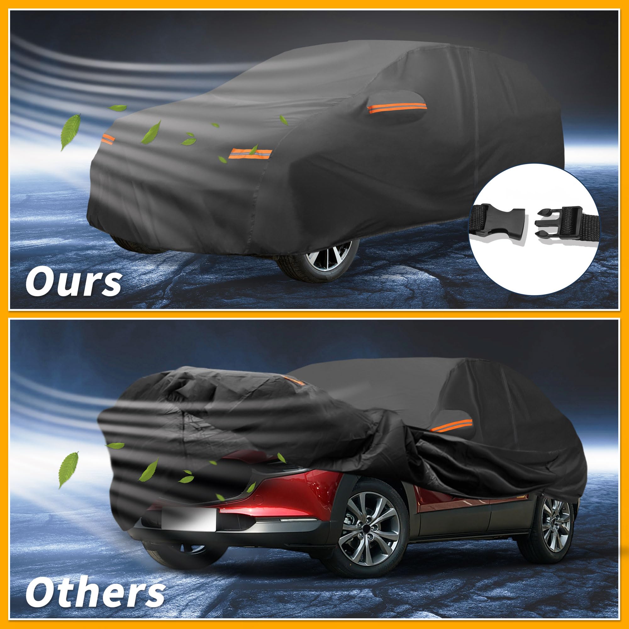 Copriauto Impermeabile Per BMW X5 18-23 1Pc | Nero, 190T-PU, 445X185X140 Cm, Esterno, Copertura Completa, Cerniere Laterali, Elastico, Strisce Riflettenti