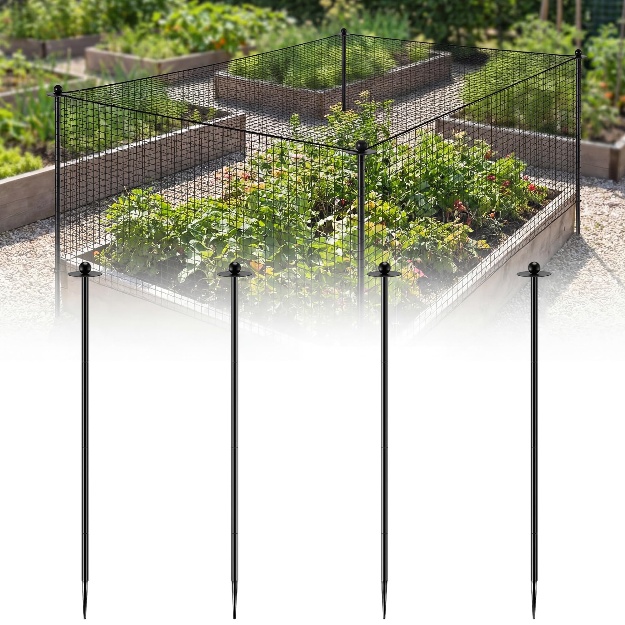 Photo 1 of Garden Stakes for Netting, Heavy Duty Metal Garden Poles for Netting Support, Black Powder Coated Steel Frame for Fencing, Plant & Crop Protection(4 Pack,5.4 ft)